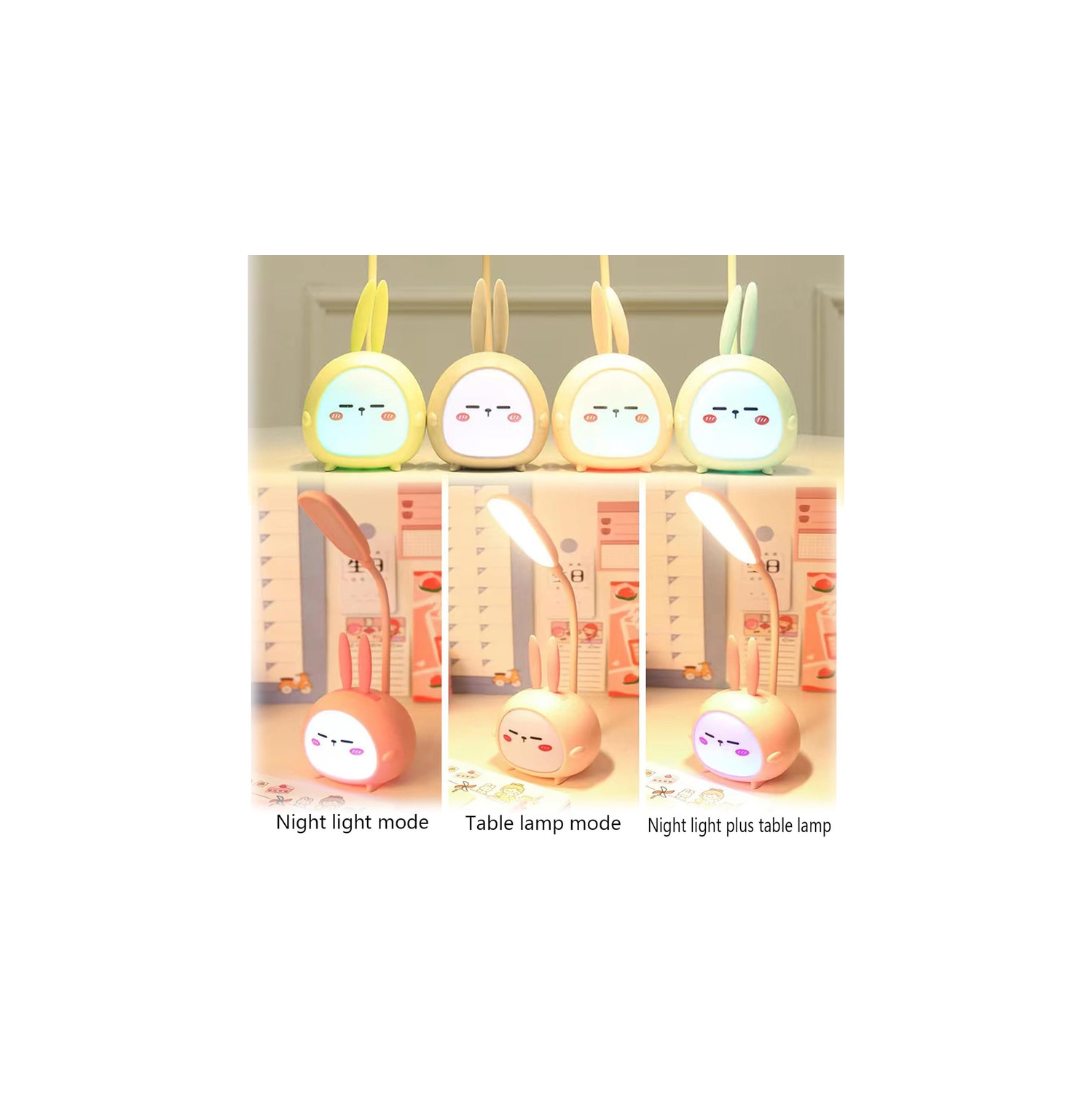 YOULIGHTS Cute Night Light, Portable Mini Rabbit LED Table Lamp, Foldable USB Rechargeable, Suitable for Reading Lamp, Bedroom, Study Room and