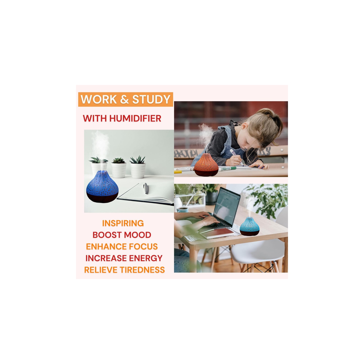 YOULIGHTS Mini Volcano Humidifier for Bedroom, Ultrasonic Cool Mist, USB Powered Air Humidifier. Portable Humidifier, Home Decor for Bedroom, Office