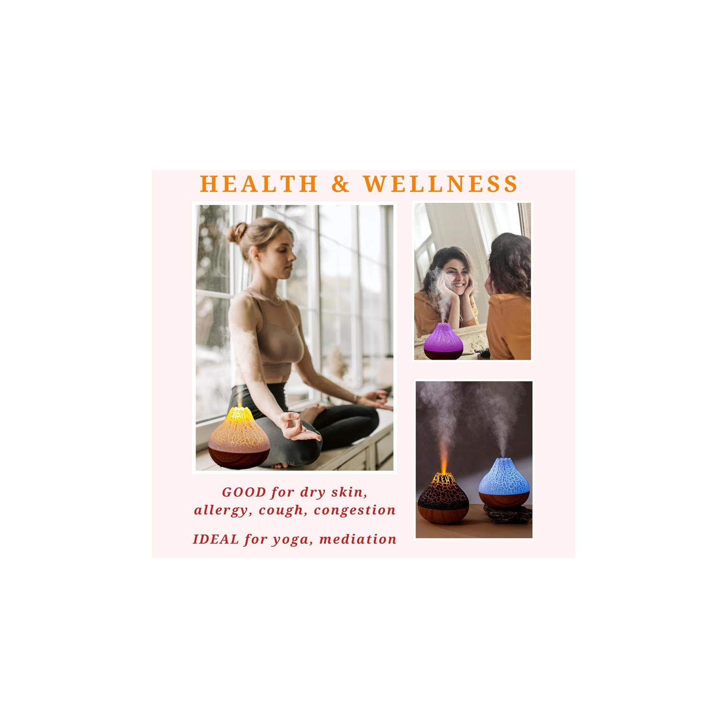 YOULIGHTS Mini Volcano Humidifier for Bedroom, Ultrasonic Cool Mist, USB Powered Air Humidifier. Portable Humidifier, Home Decor for Bedroom, Office