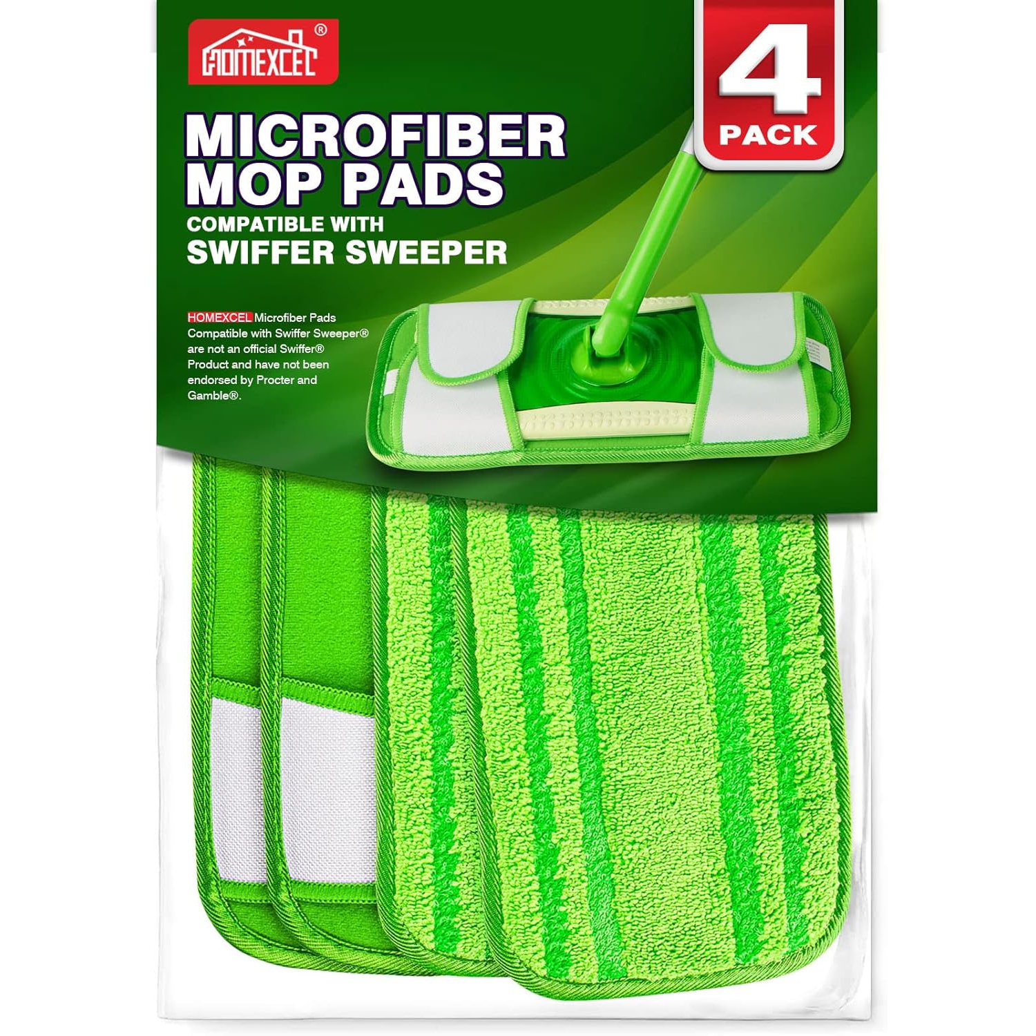 HOMEXCEL Microfiber Mop Pads Compatible with Swiffer Sweeper Mops, Reusable and Machine Washable Floor Mop Pad Refills, Mop Head Replacements for Multi Surface Wet & Dry Cleaning