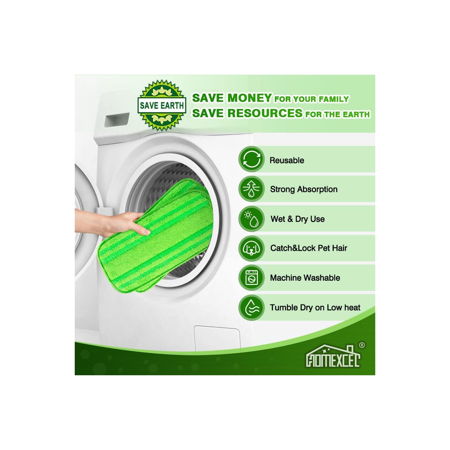 HOMEXCEL Microfiber Mop Pads Compatible with Swiffer Sweeper Mops, Reusable and Machine Washable Floor Mop Pad Refills, Mop Head Replacements for