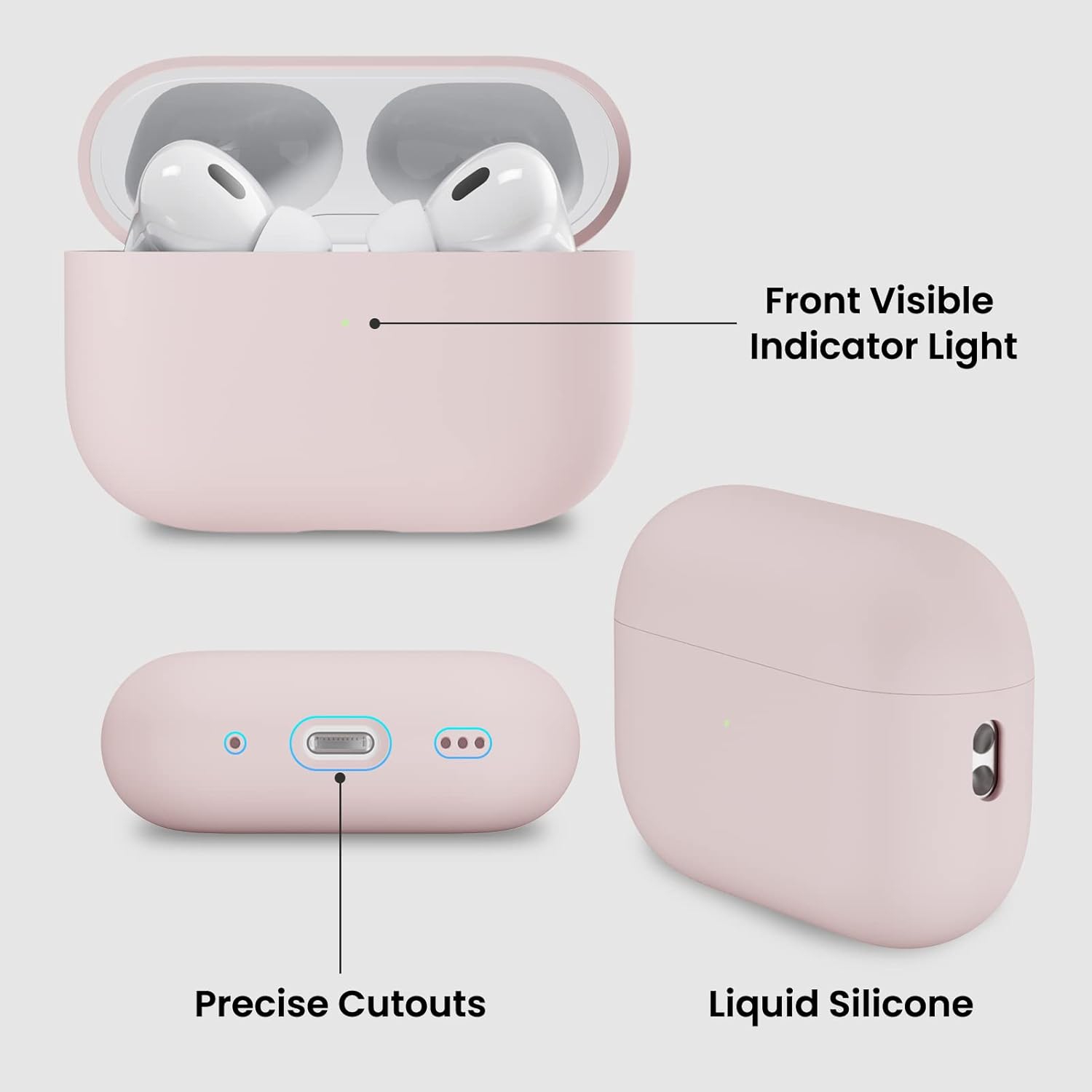 ORNARTO pour étui AirPods Pro 2, étui protecteur en silicone liquide pour AirPods Pro 2nd génération avec cordon Étui souple en silicone visible à