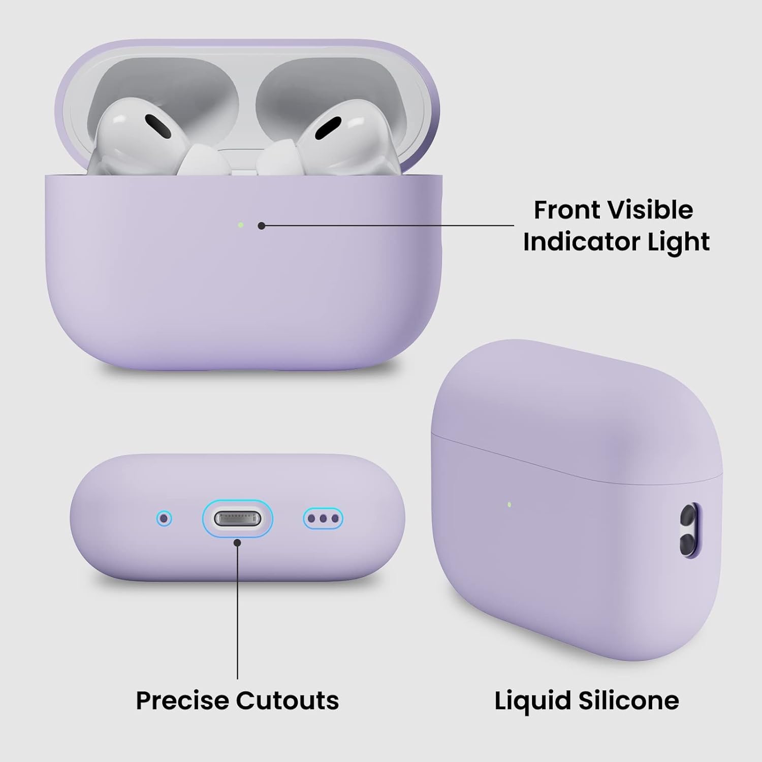 ORNARTO pour étui AirPods Pro 2, étui protecteur en silicone liquide pour AirPods Pro 2nd génération avec cordon Étui souple en silicone visible à