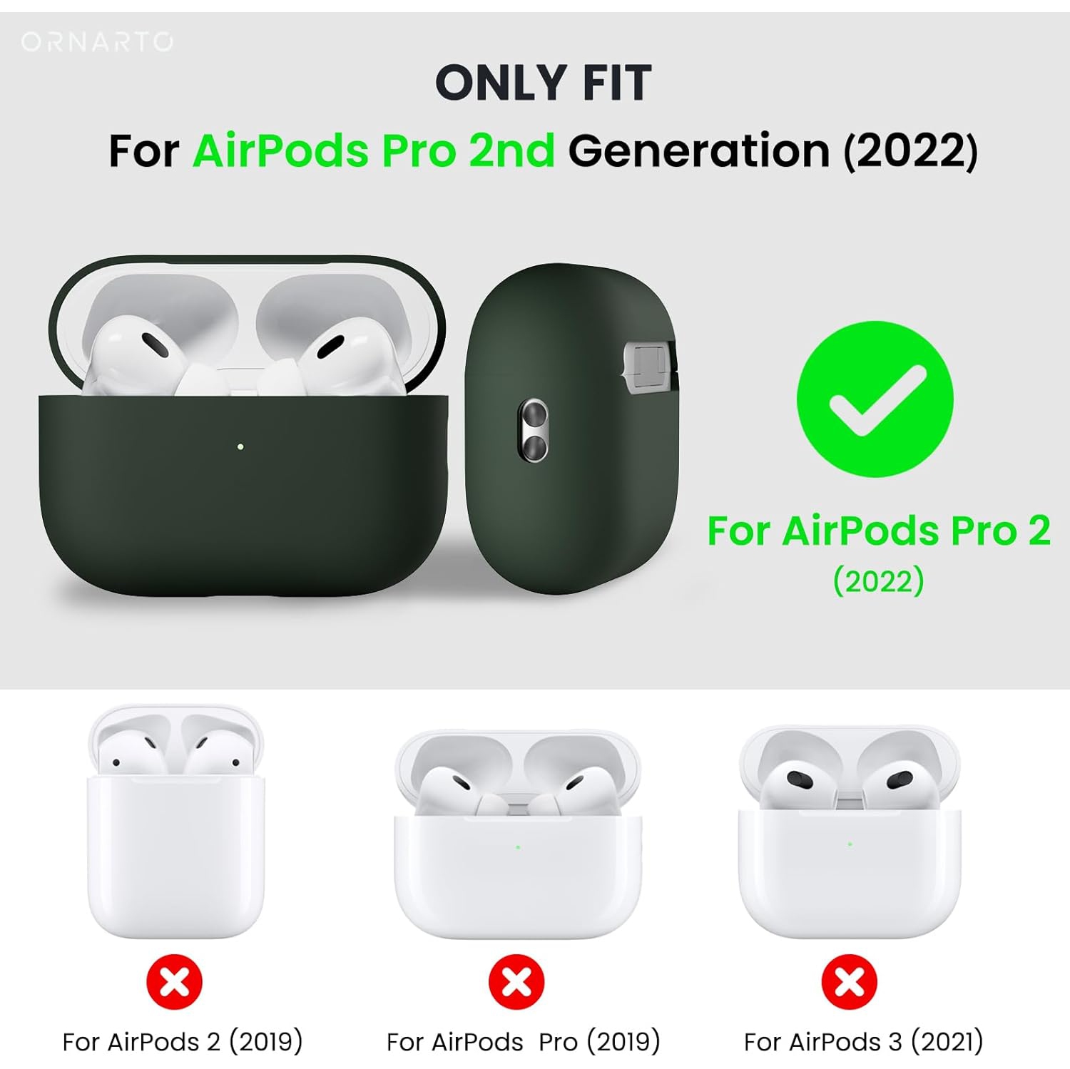 ORNARTO pour étui AirPods Pro 2, étui protecteur en silicone liquide pour AirPods Pro 2nd génération avec cordon Étui souple en silicone visible à