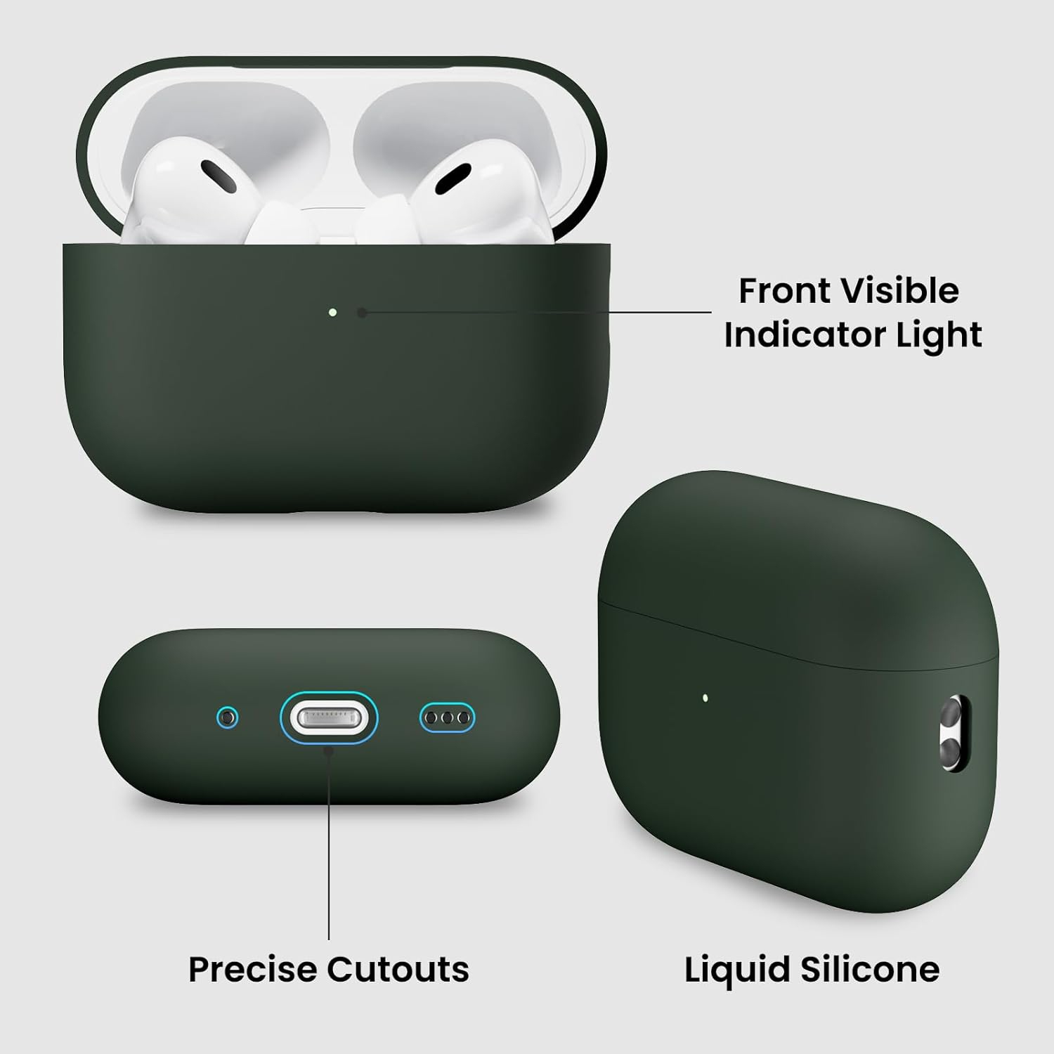 ORNARTO pour étui AirPods Pro 2, étui protecteur en silicone liquide pour AirPods Pro 2nd génération avec cordon Étui souple en silicone visible à