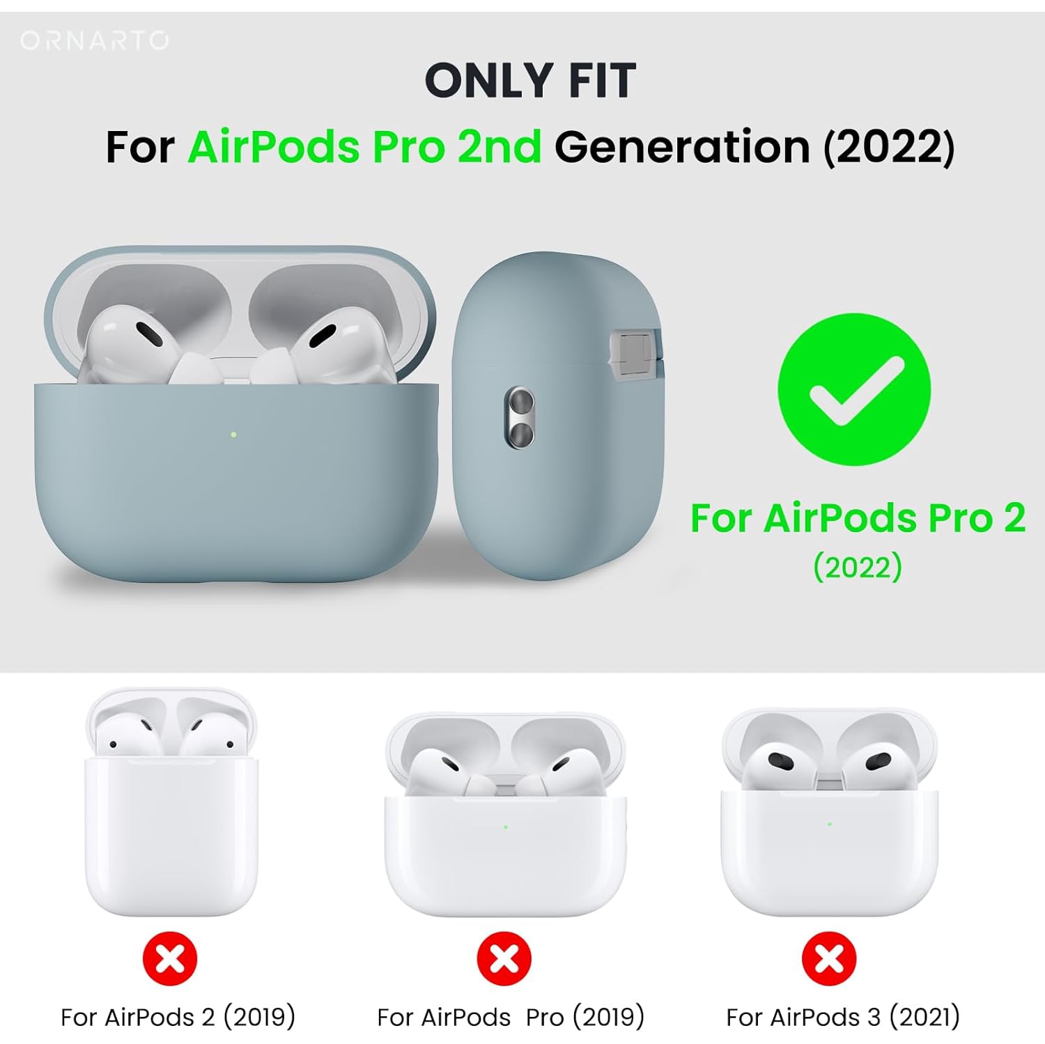 ORNARTO pour étui AirPods Pro 2, étui protecteur en silicone liquide pour AirPods Pro 2nd génération avec cordon Étui souple en silicone visible à