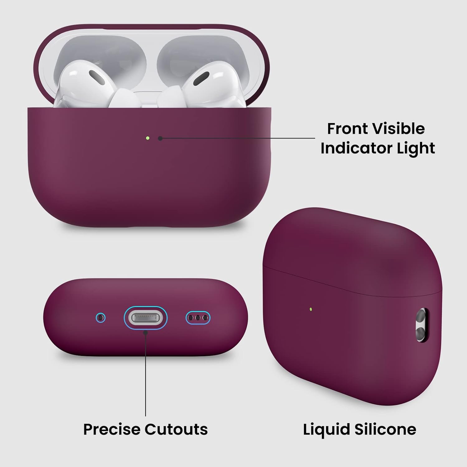 ORNARTO pour étui AirPods Pro 2, étui protecteur en silicone liquide pour AirPods Pro 2nd génération avec cordon Étui souple en silicone visible à