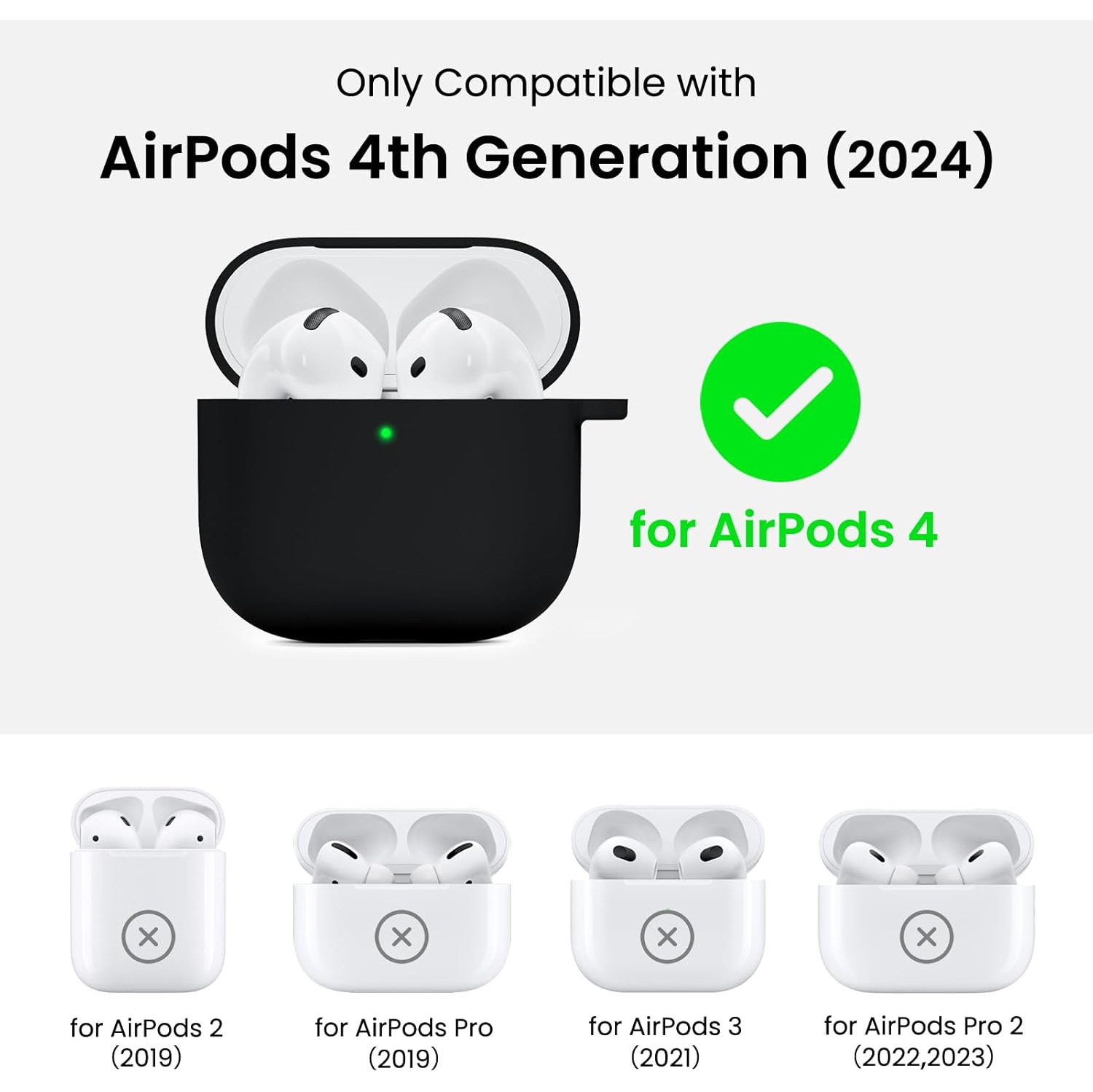ORNARTO for AirPods 4th Generation Case, Protective Liquid Silicone Case Cover for AirPods 4th Generation with Lanyard Soft Skin Front LED Visible