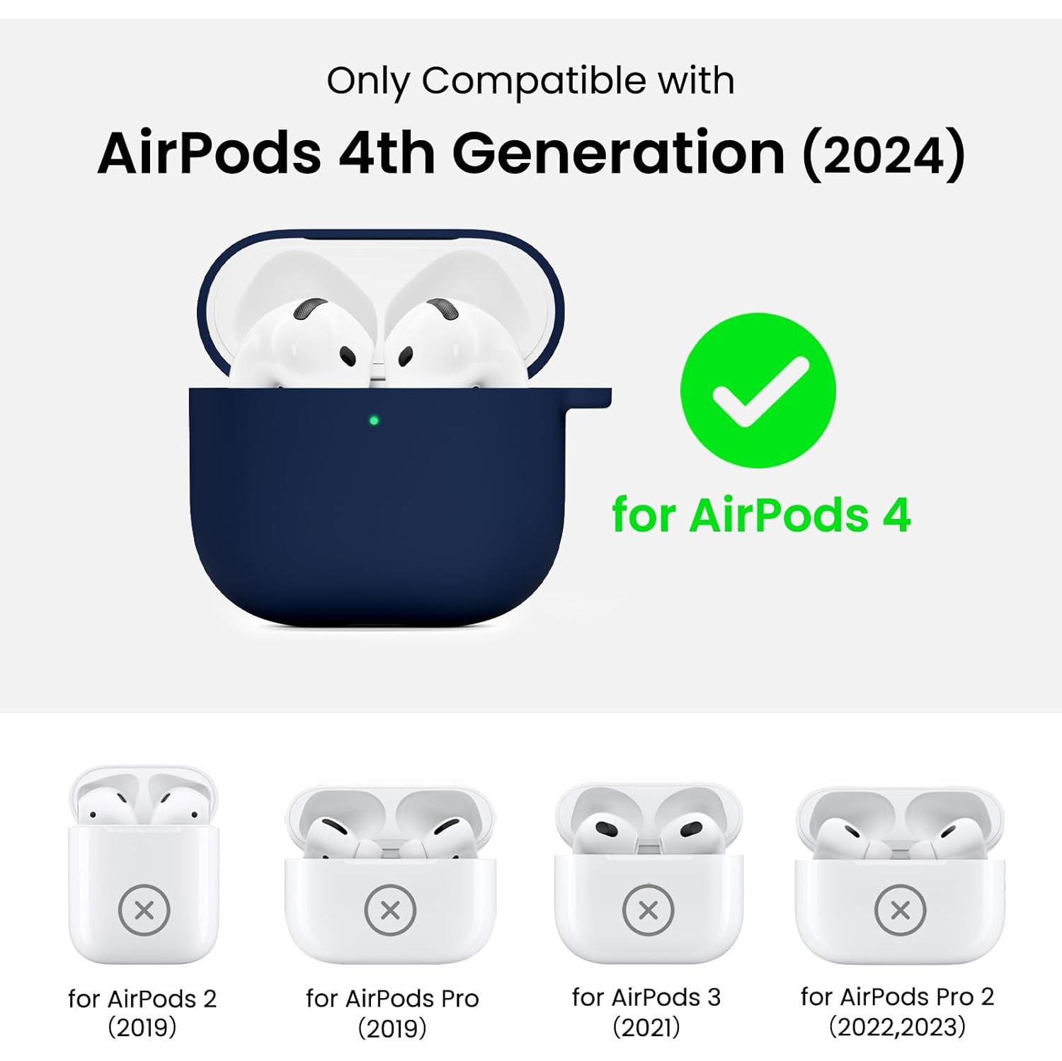 ORNARTO for AirPods 4th Generation Case, Protective Liquid Silicone Case Cover for AirPods 4th Generation with Lanyard Soft Skin Front LED Visible