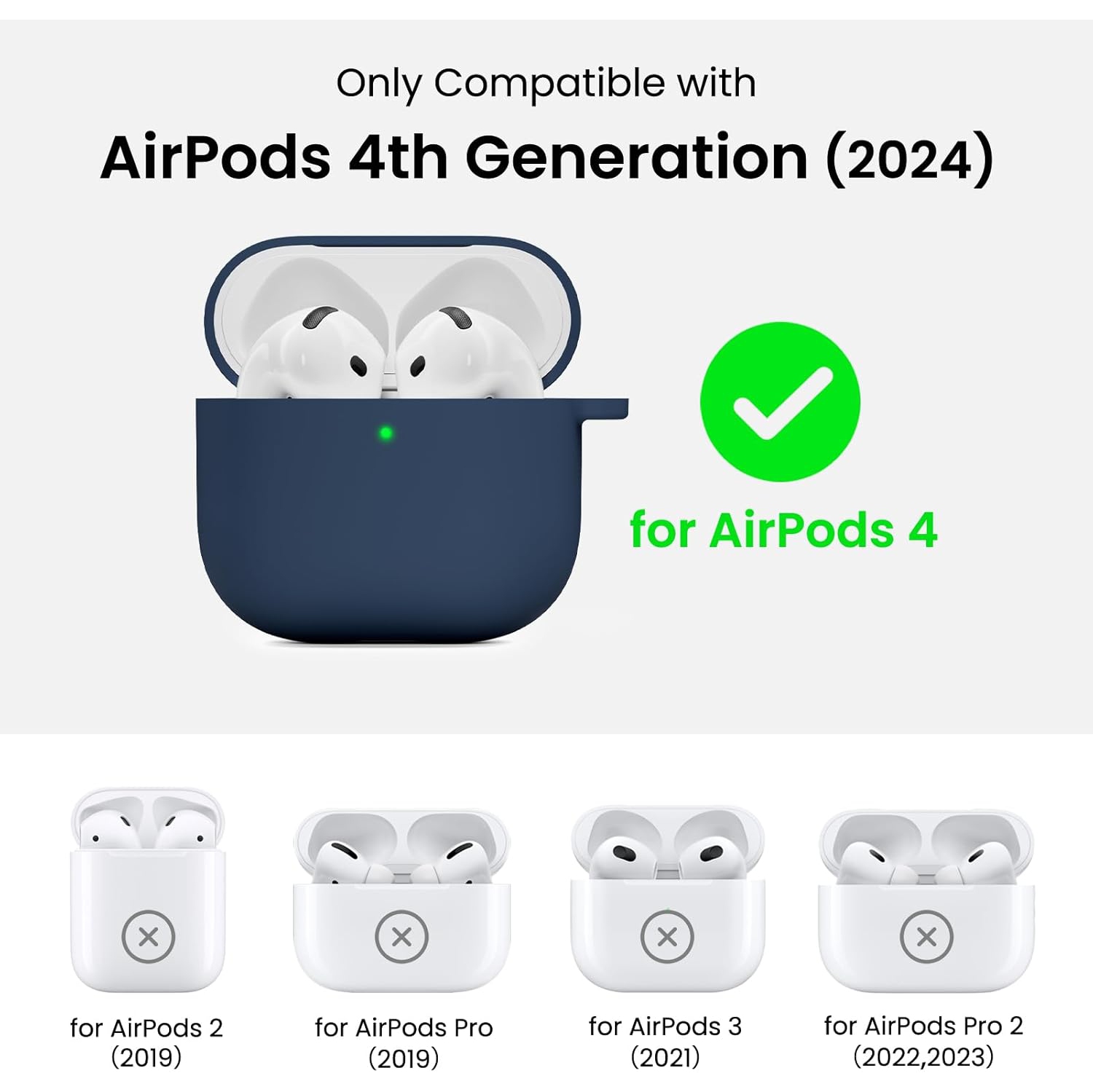 ORNARTO for AirPods 4th Generation Case, Protective Liquid Silicone Case Cover for AirPods 4th Generation with Lanyard Soft Skin Front LED Visible