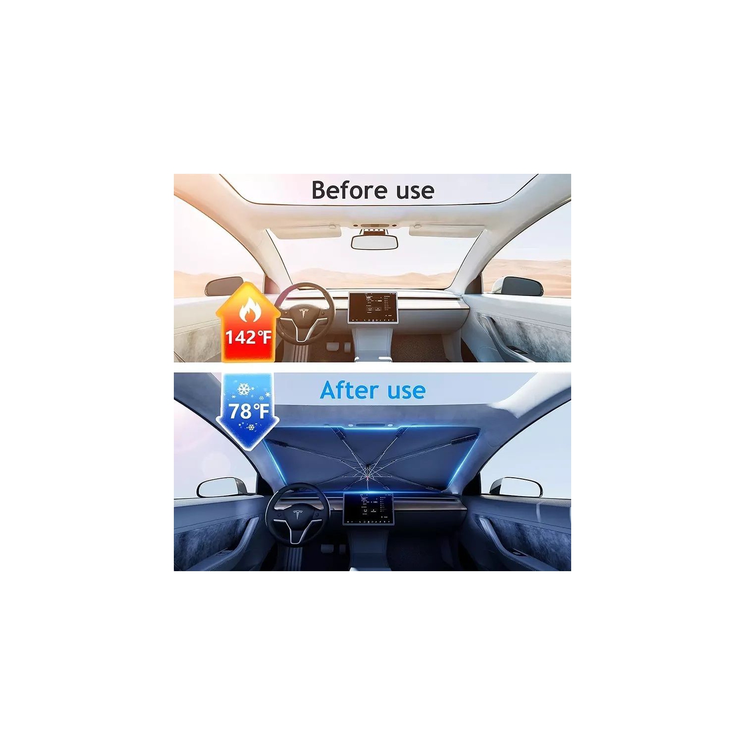 Car Windshield Sunshade Umbrella - Foldable Car Windshield Sun Shade Cover, Window Heat Insulation Protection, for Auto Sedan, SUV Windshield
