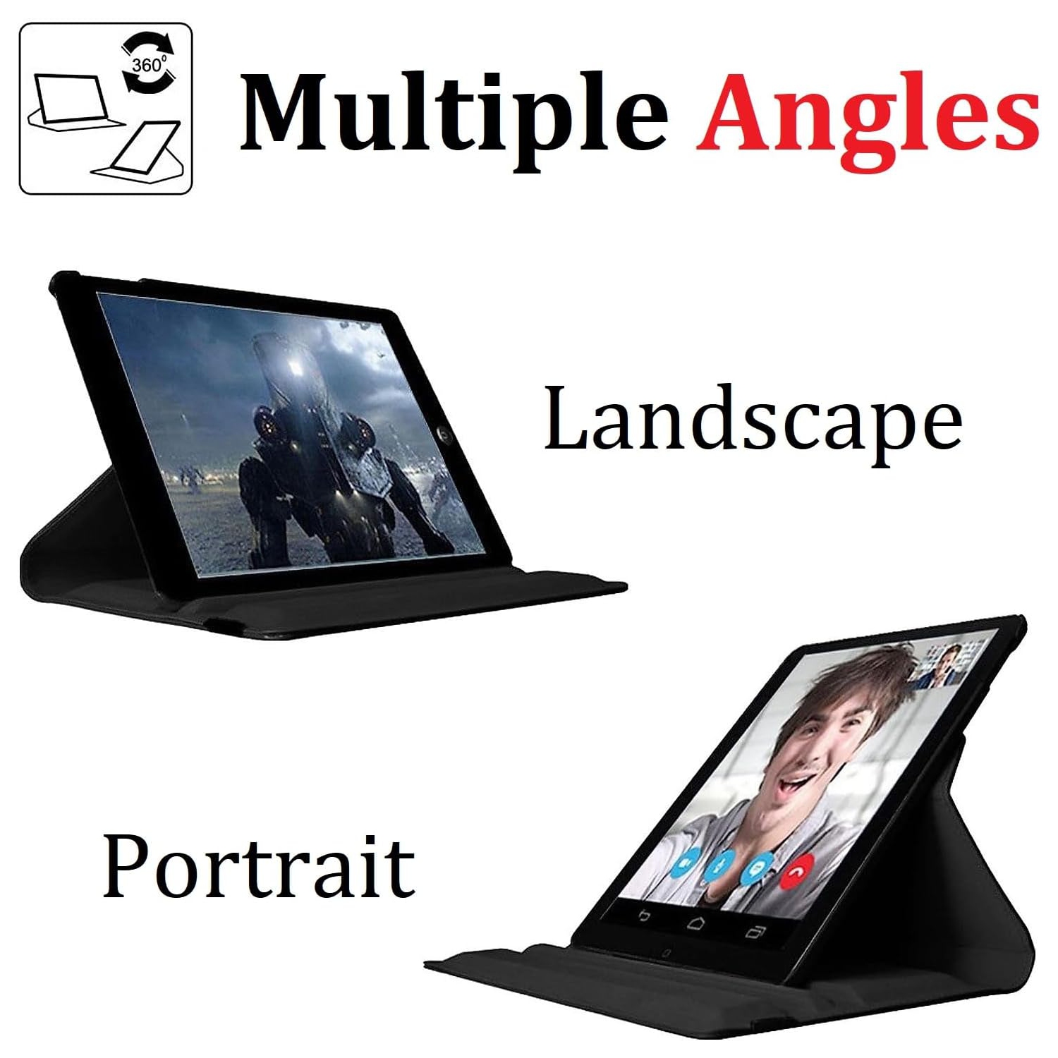 Étui rotatif pour iPad Mini 1/2/3, support 360 degrés [veille automatique/réveil] Étui iPad intelligent en cuir rabattable (noir)