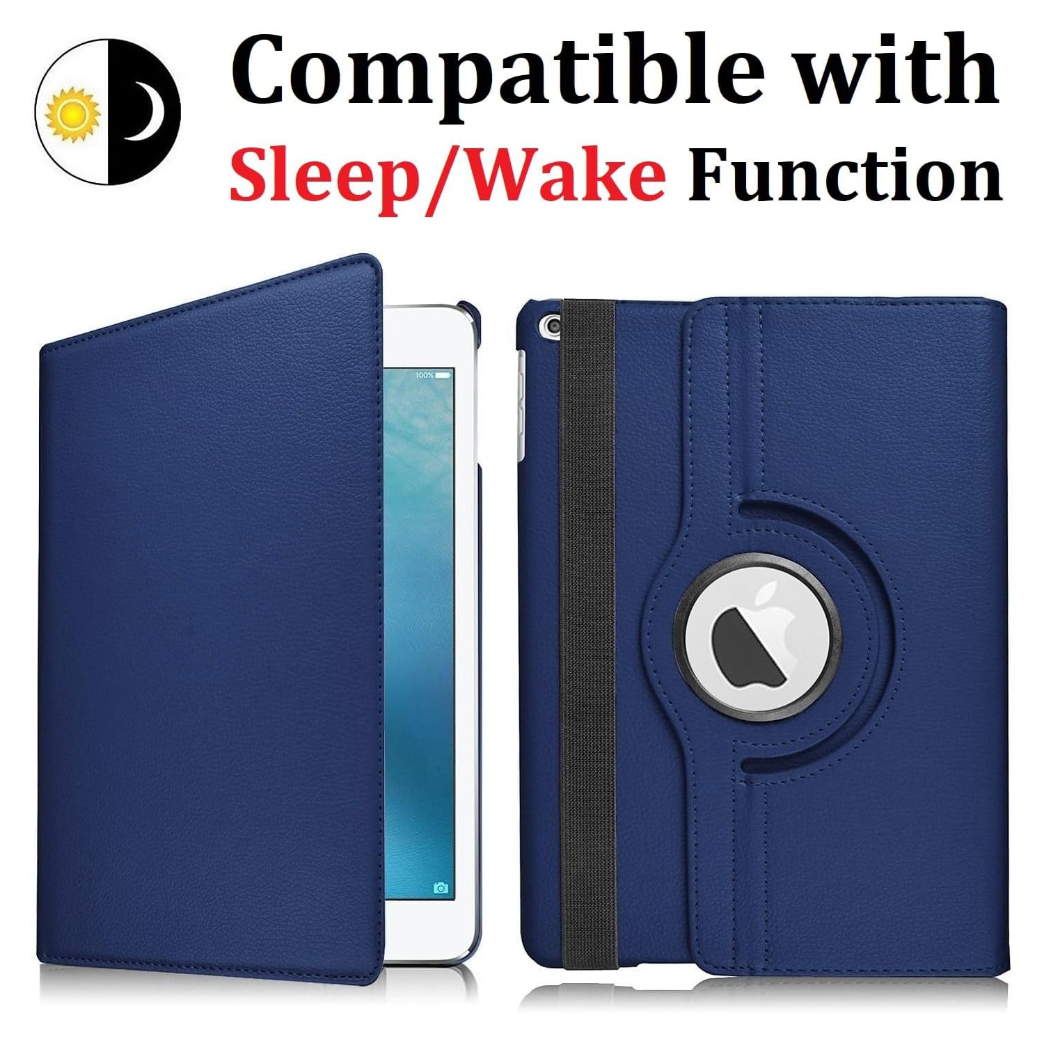 Étui rotatif pour iPad Mini 1/2/3, support 360 degrés [veille automatique/réveil] Étui iPad intelligent en cuir rabattable (noir)