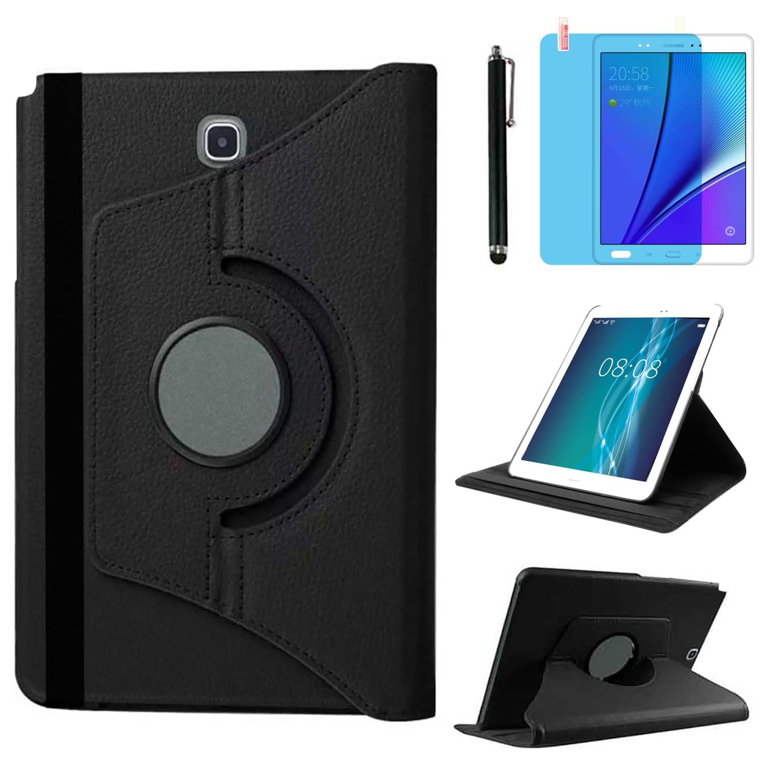Étui rotatif pour Samsung Galaxy Tab A 8,0 po T350 T355, support 360 degrés [Auto Sleep/Wake] Étui à rabat en cuir pour tablette intelligente