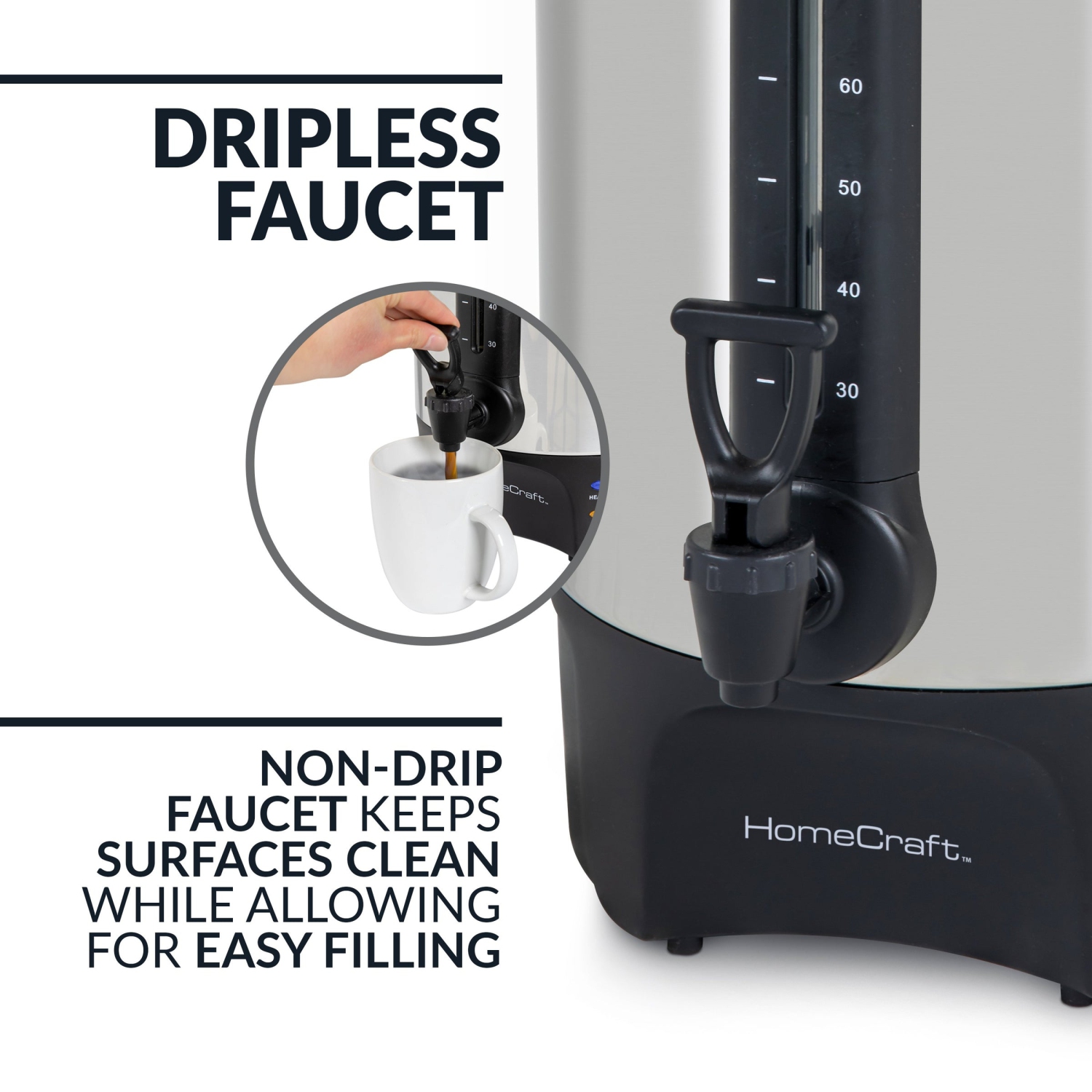 HomeCraft™ – Urne à café Quick-Brewing, 1500 watts, 100 tasses, acier inoxydable