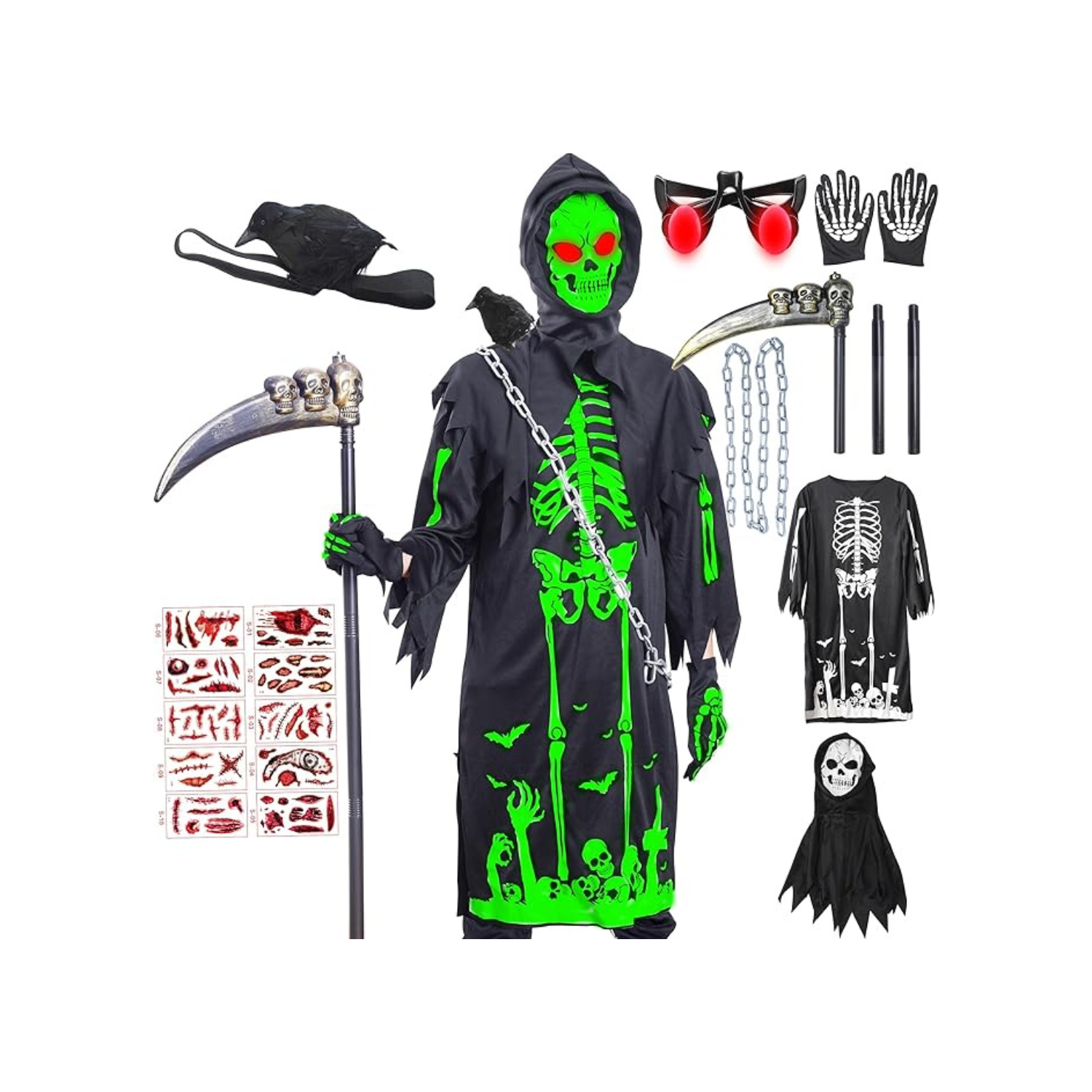 Skirfy Costume Kids,Halloween Costumes for Boys,Glowin the Dark Cosplay Costume