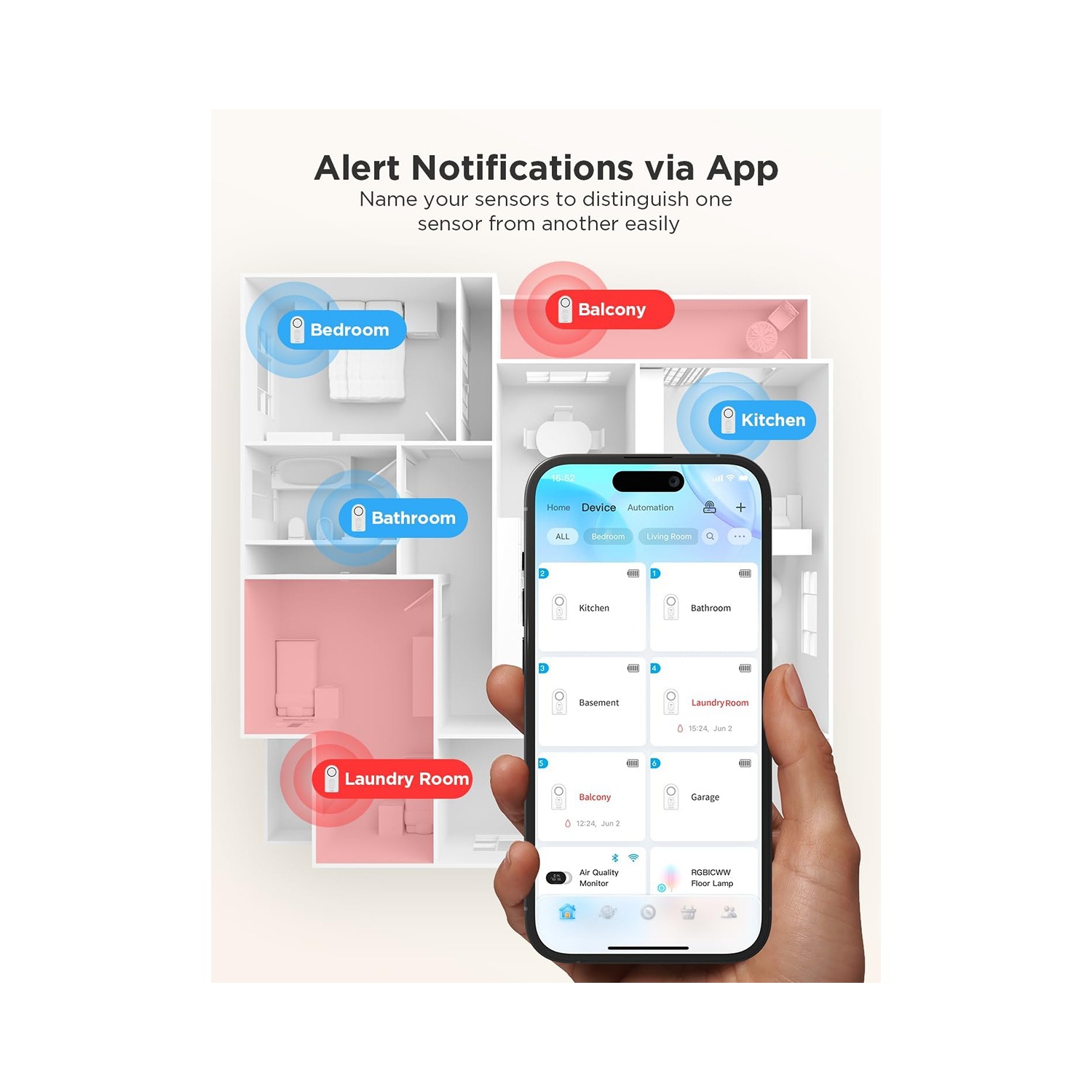 Détecteur de fuite d'eau 100&nbsp;dB alarme réglable et alertes d'application de Govee - Paquet de 3