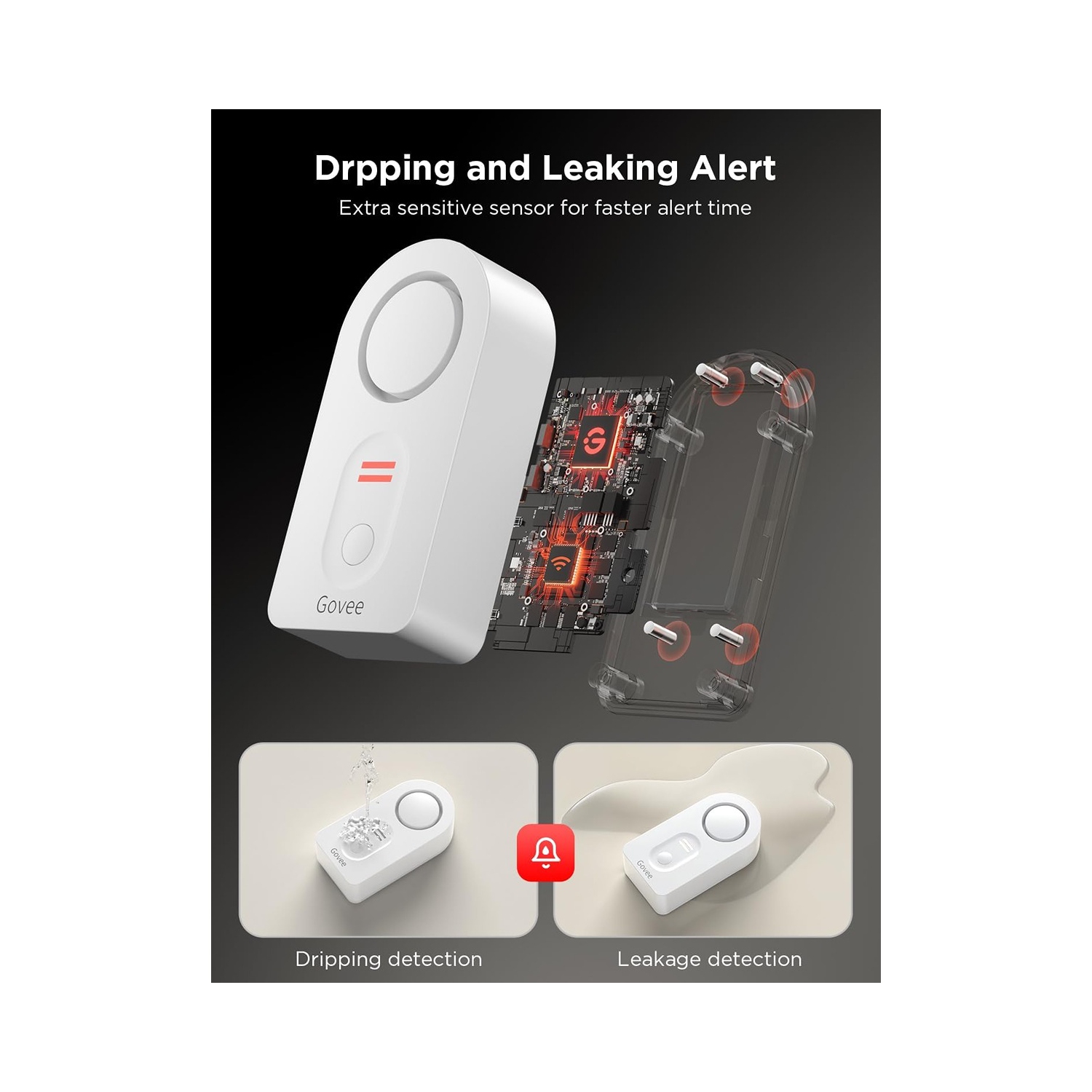 Détecteur de fuite d'eau 100&nbsp;dB alarme réglable et alertes d'application de Govee - Paquet de 3