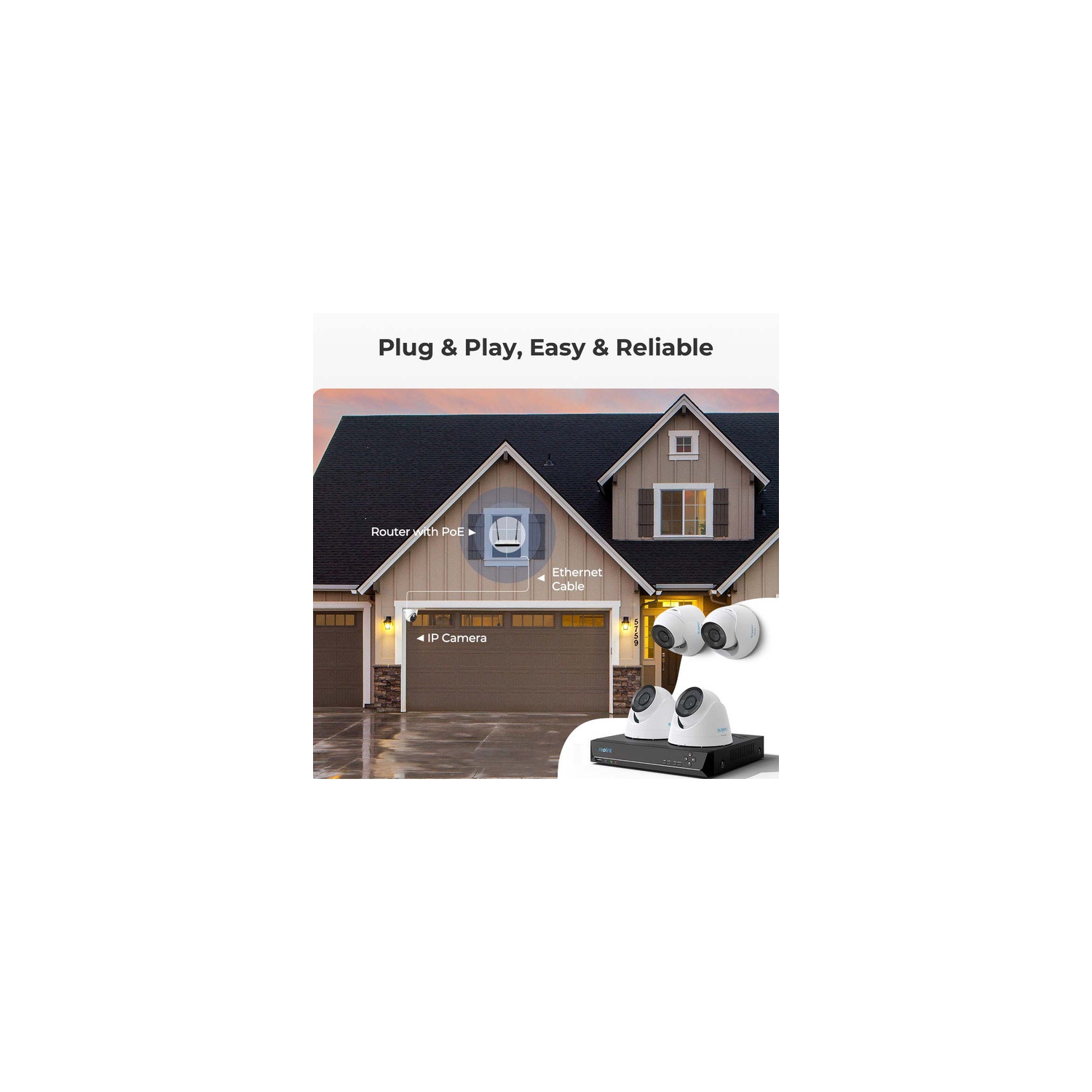 Reolink 4K Outdoor Home Security System Cameras, 3X Optical Zoom, Color Night Vision, Smart Detection, 8pcs RLC-833A Bundle with 16CH NVR RLN16-410