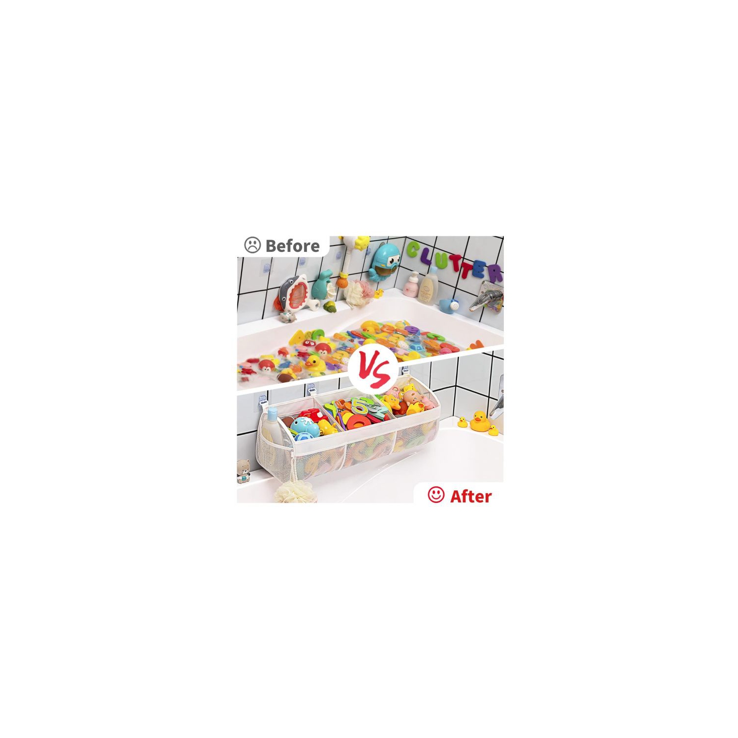 Sac de nettoyage pour jouets de bain en filet à suspendre Store & arrange - ne vous inquiétez plus! Le meuble de rangement horizontal pour jouets de