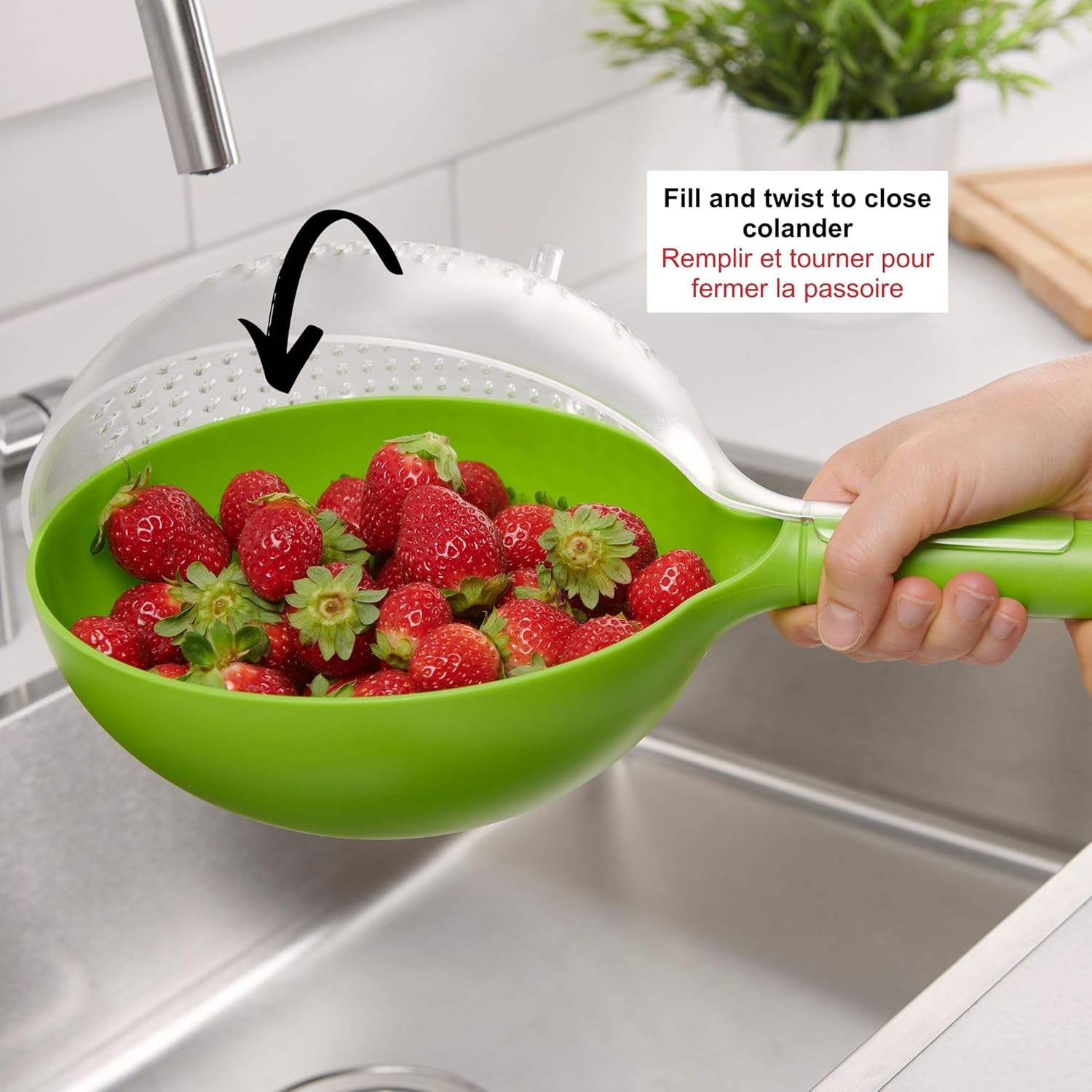 Starfrit - Globe Colander with Easy Drain, 3 Cup Capacity, Dishwasher Safe, Green