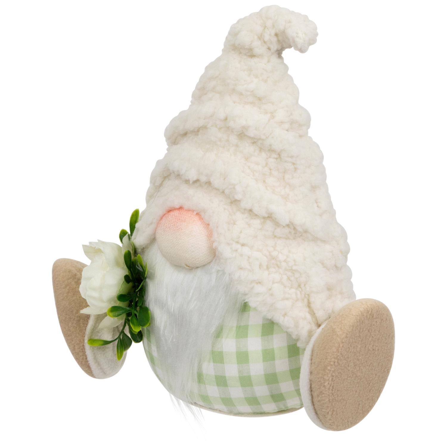 Plush Sitting Gnome with Flower Spring Figurine -10.5"