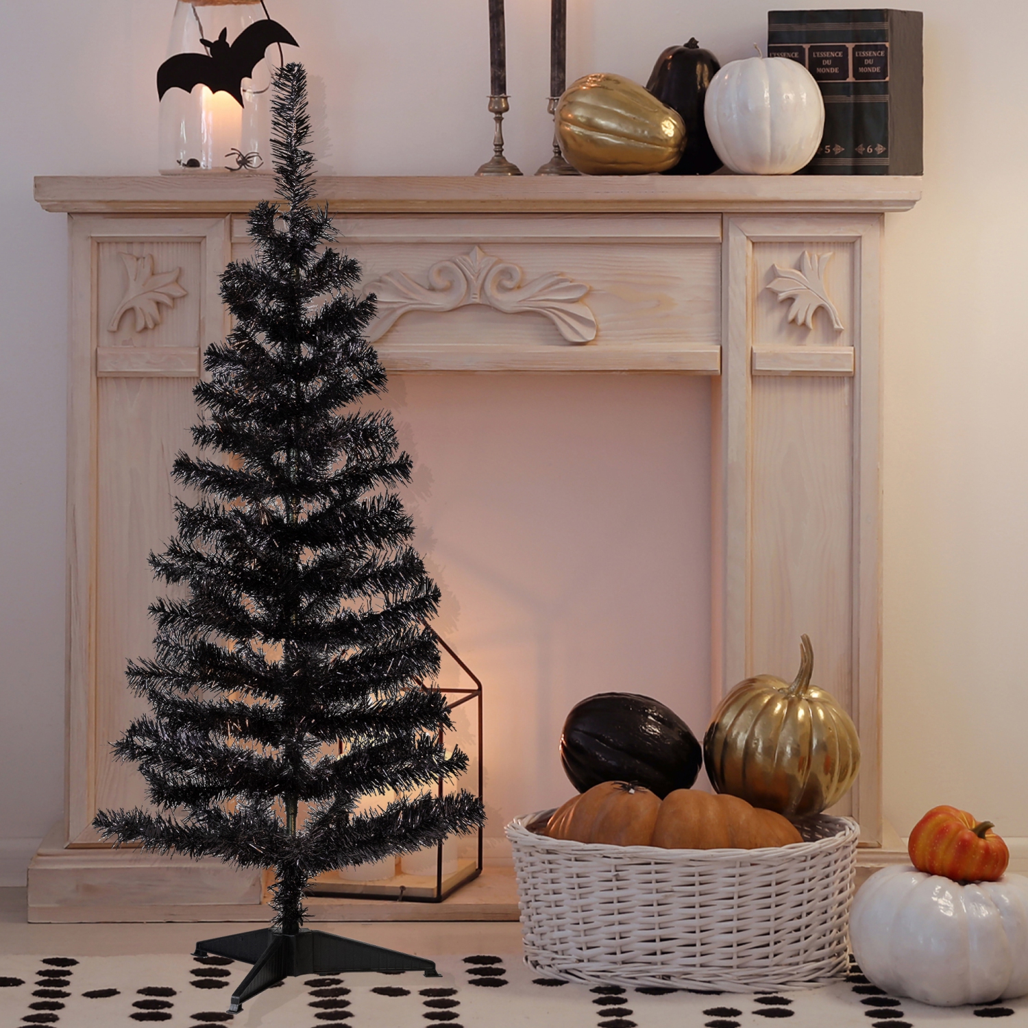 Tinsel Artificial Halloween Tree - 4' - Black - Unlit