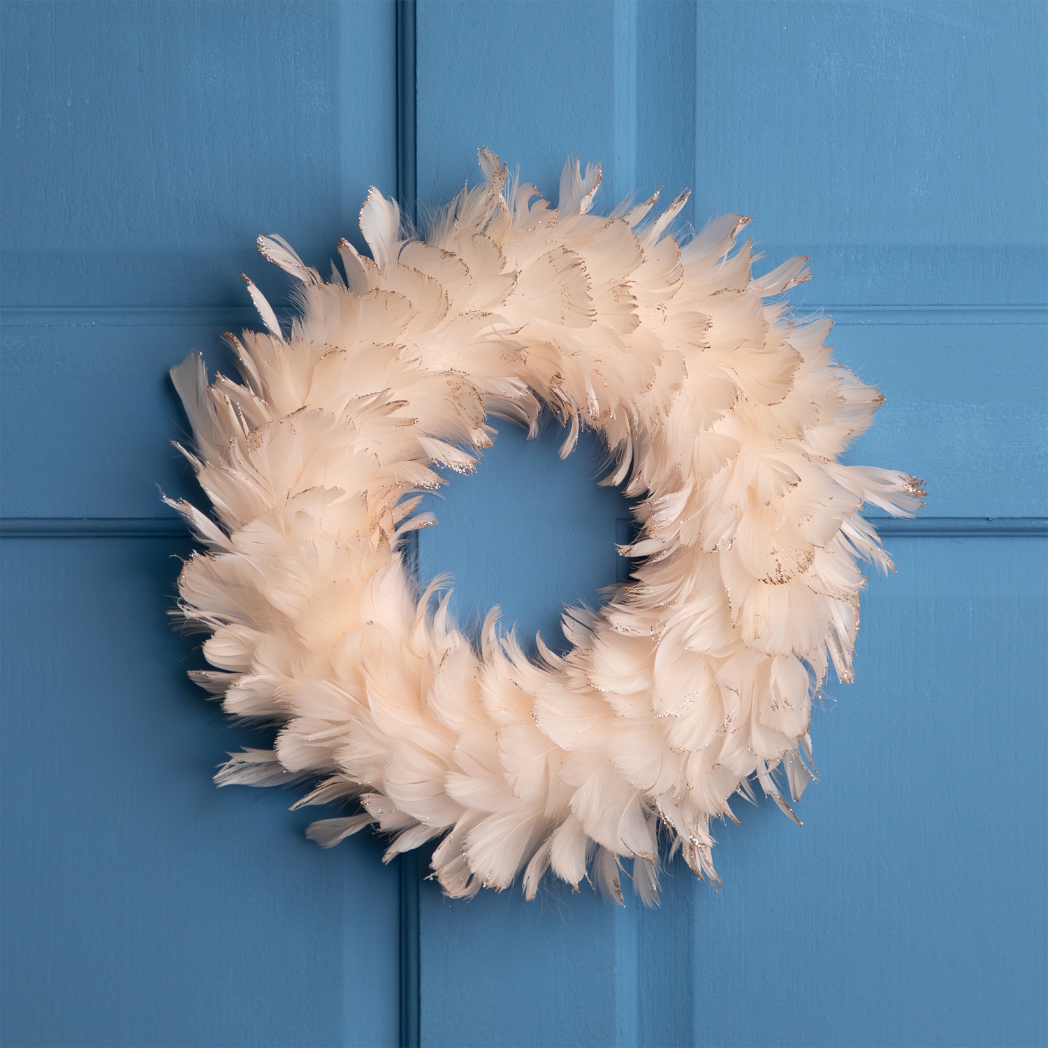 Glittered Feathers Christmas Wreath - 14.5" - Unlit - Peach