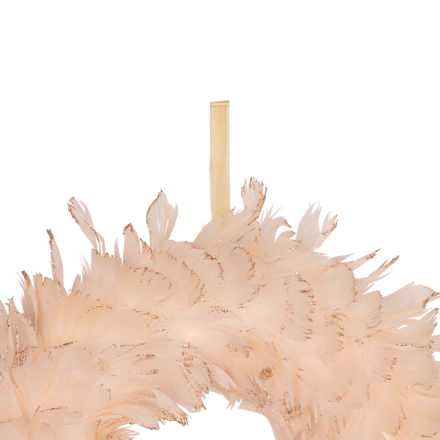 Glittered Feathers Christmas Wreath - 14.5" - Unlit - Peach