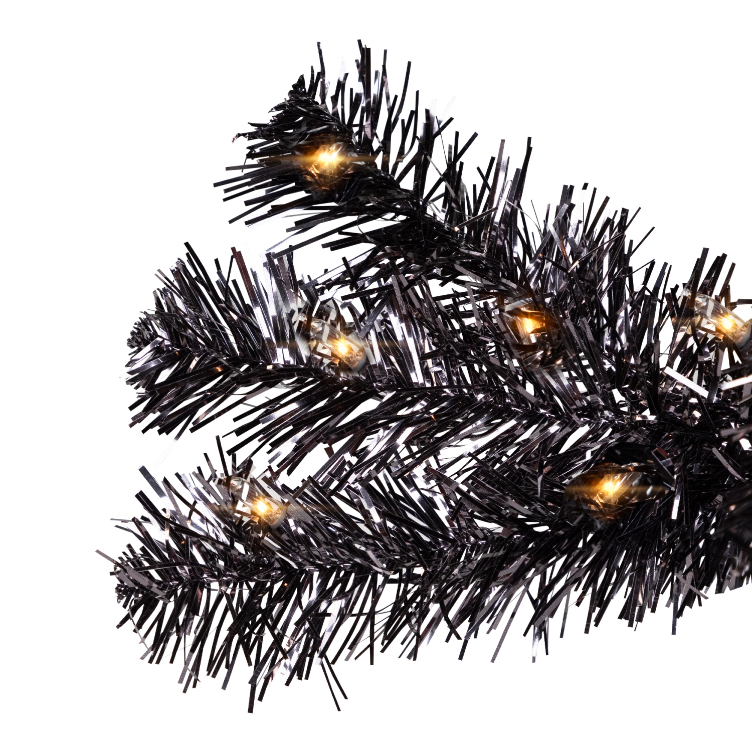 Pre-Lit Artificial Tinsel Halloween Tree - 3' - Black - Clear Lights