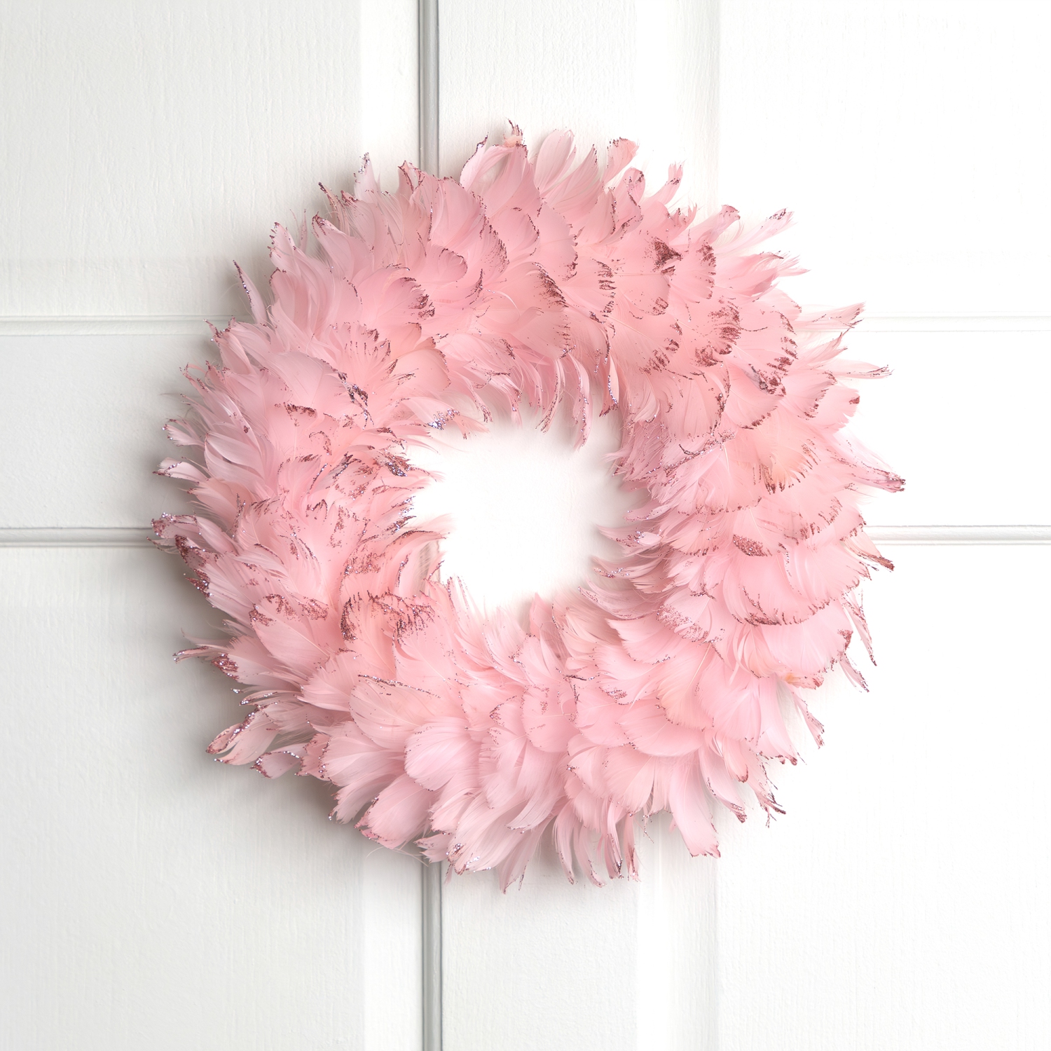 Glittered Feathers Christmas Wreath - 14.5" - Unlit - Pink