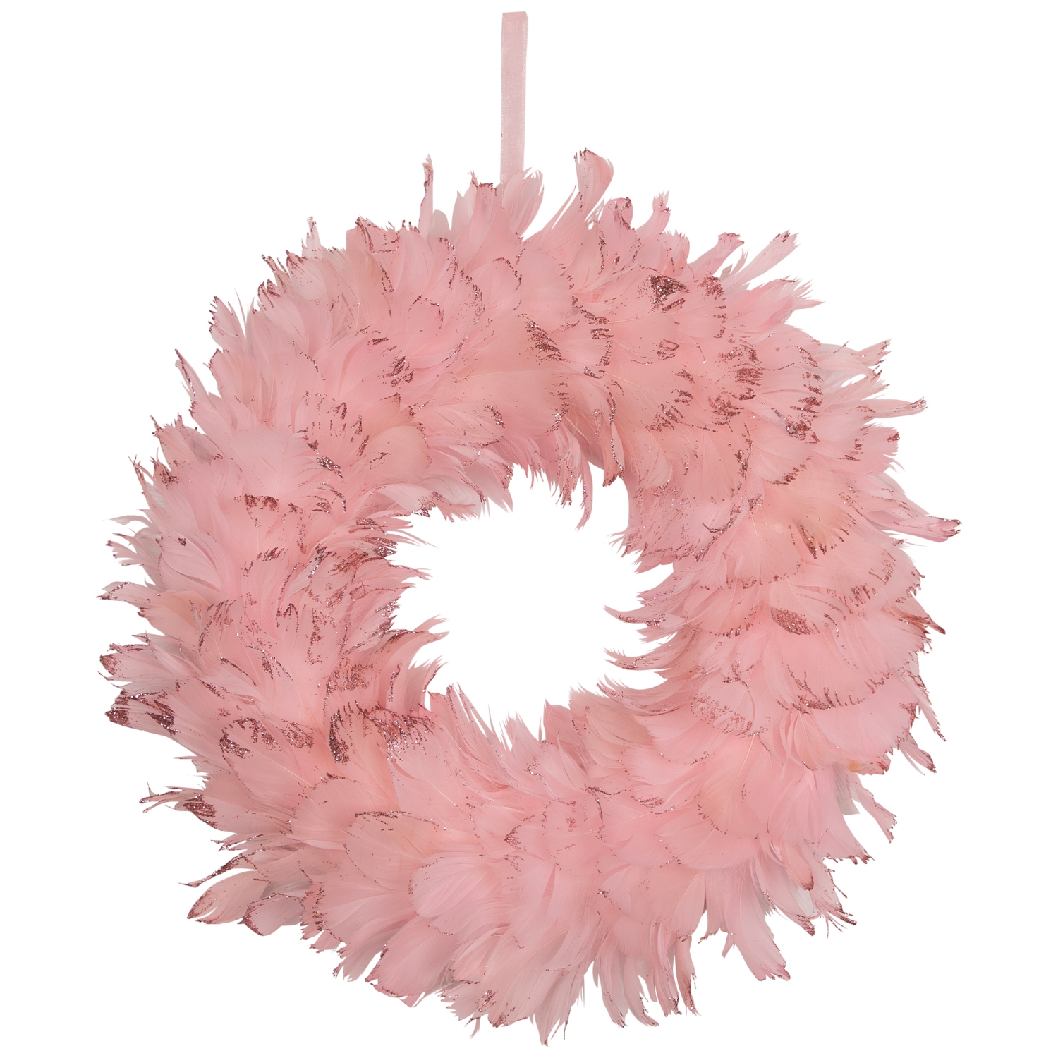 Glittered Feathers Christmas Wreath - 14.5" - Unlit - Pink
