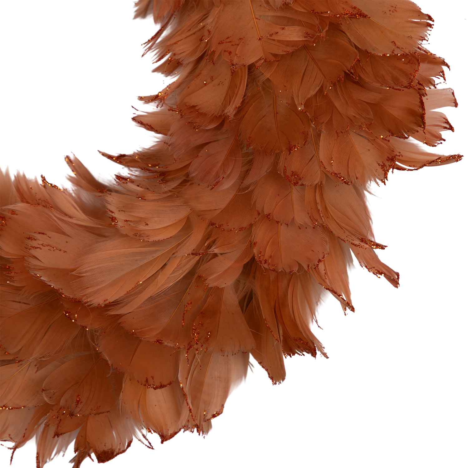Two-Tone Feathers Christmas Wreath - 14.5" - Unlit - Rust Orange