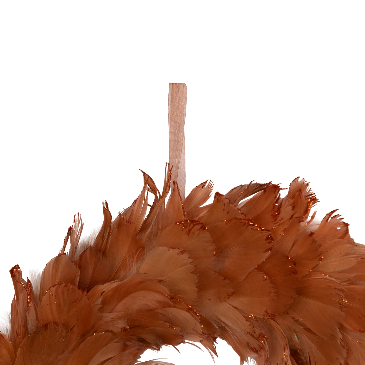 Two-Tone Feathers Christmas Wreath - 14.5" - Unlit - Rust Orange