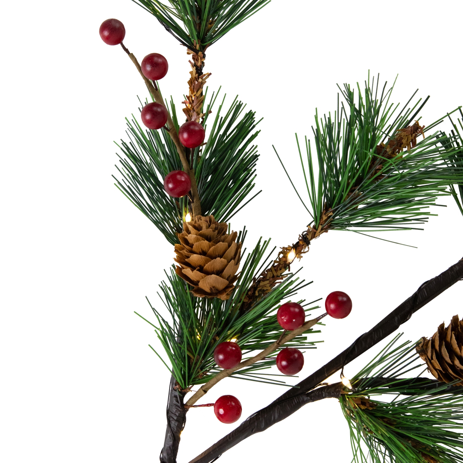 Gerbe de pin de Noël avec baies et pommes de pin - 29 po - Blanc chaud