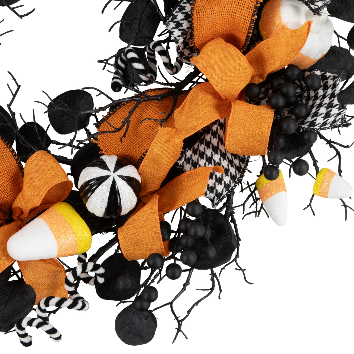 Houndstooth Bows and Candy Corn Halloween Wreath - 24" - Unlit