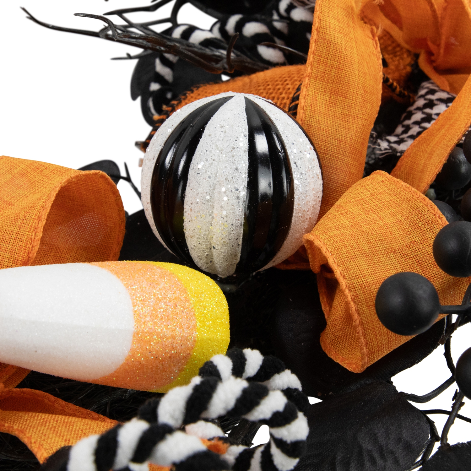 Houndstooth Bows and Candy Corn Halloween Wreath - 24" - Unlit