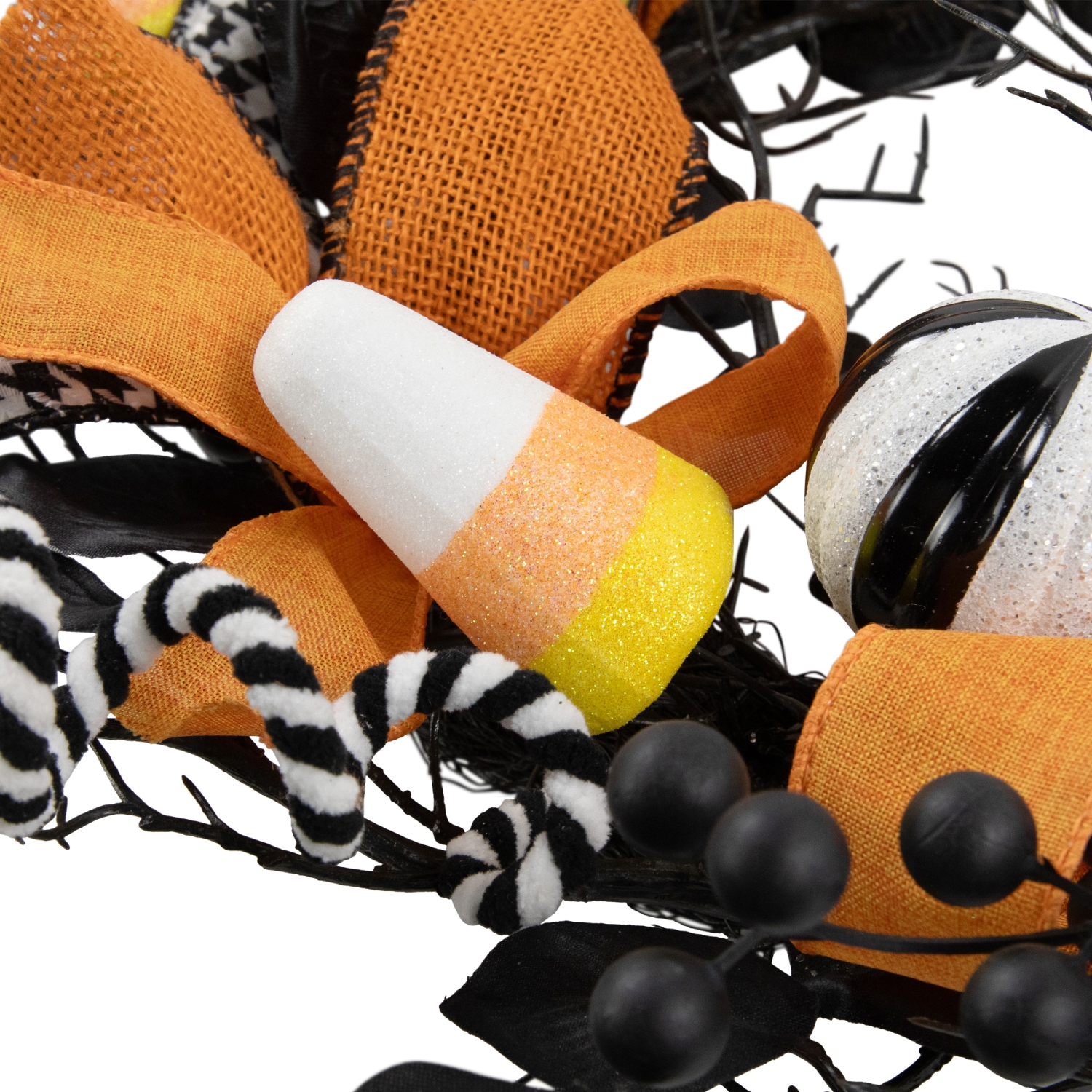 Houndstooth Bows and Candy Corn Halloween Wreath - 24" - Unlit