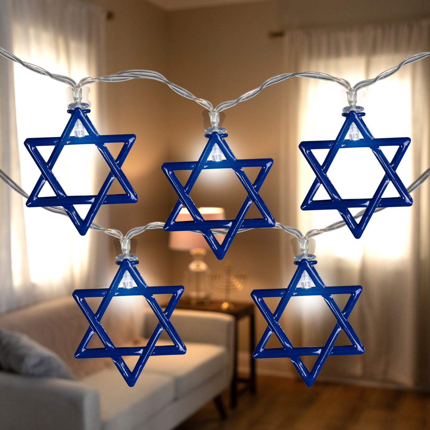 10ct Star of David Hanukkah Lights - White LED - 5' - Clear Wire