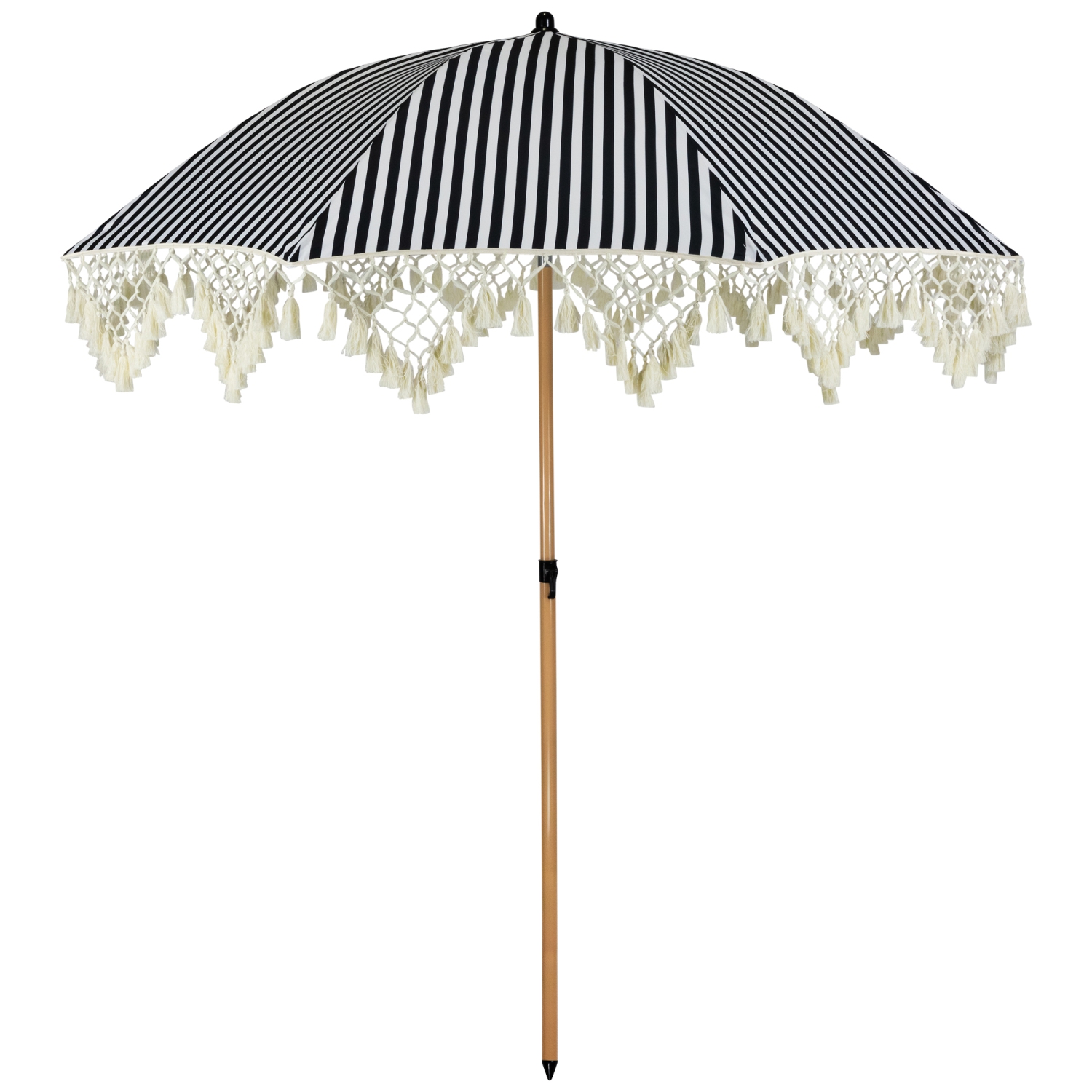 Striped Outdoor Macrame Boho Beach Market Umbrella with Tilt- 6.5' - Black and White