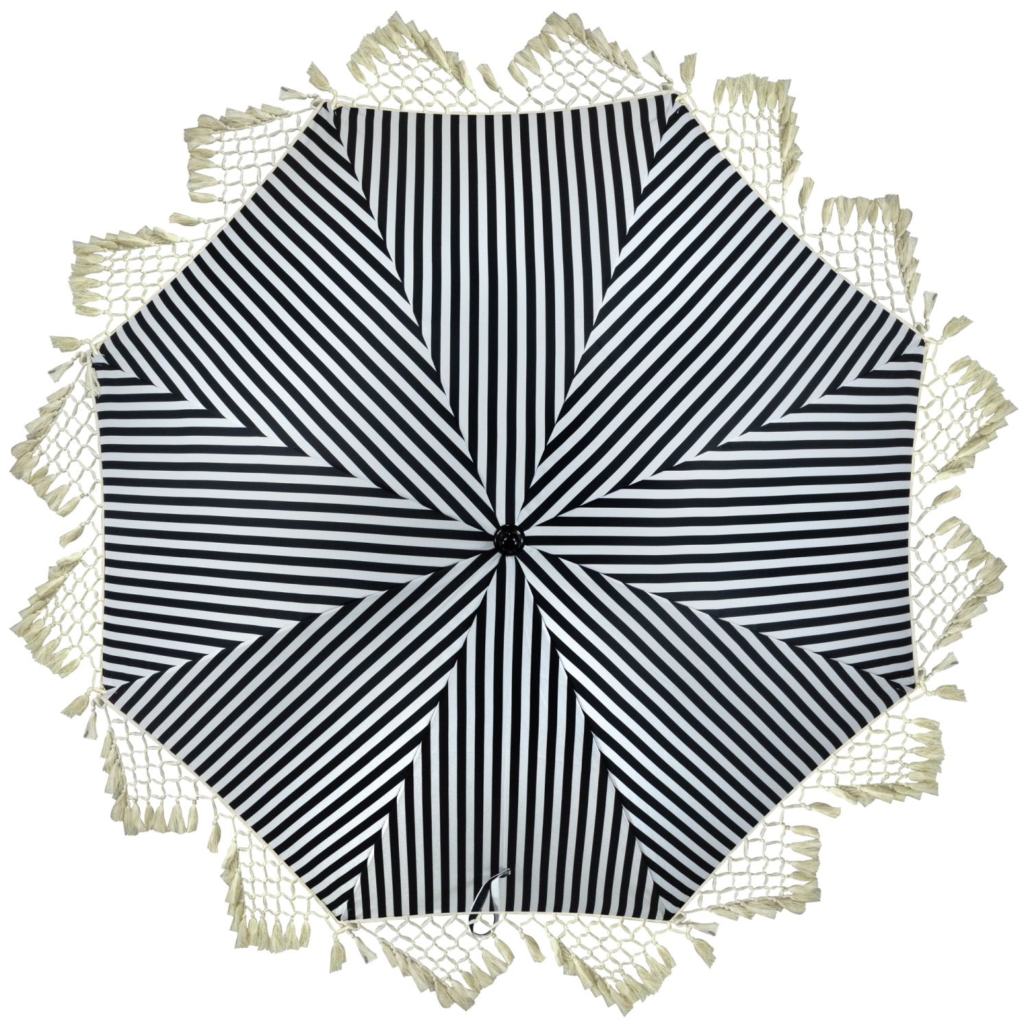 Striped Outdoor Macrame Boho Beach Market Umbrella with Tilt- 6.5' - Black and White