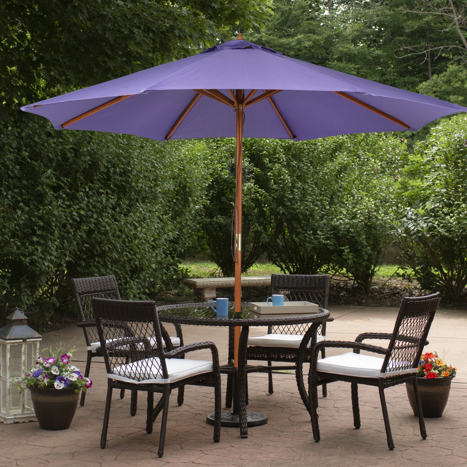 Parasol de patio extérieur avec poteau en bois - 8,5 pi - Violet