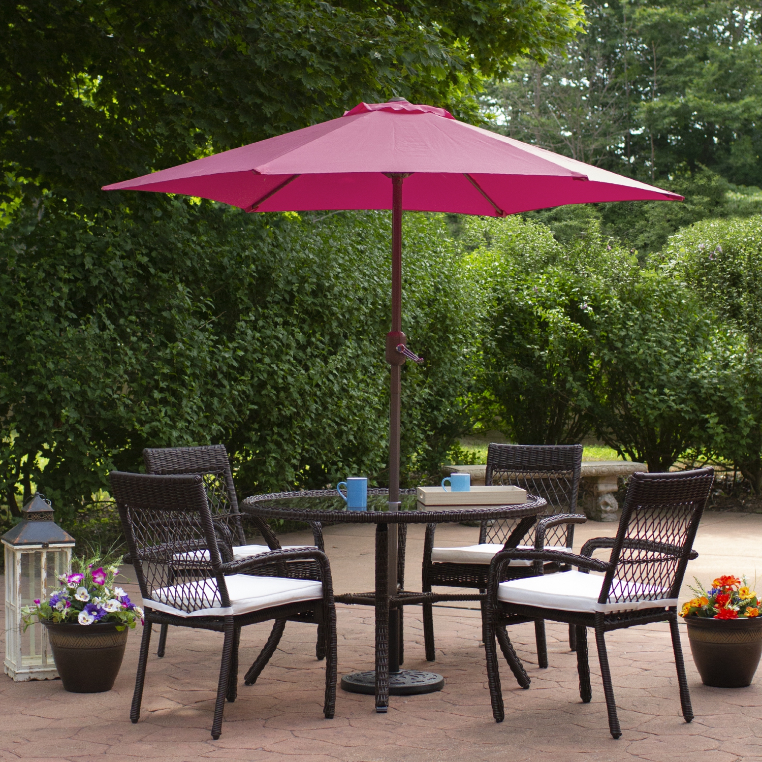 7.5ft Outdoor Patio Market Umbrella with Hand Crank, Pink