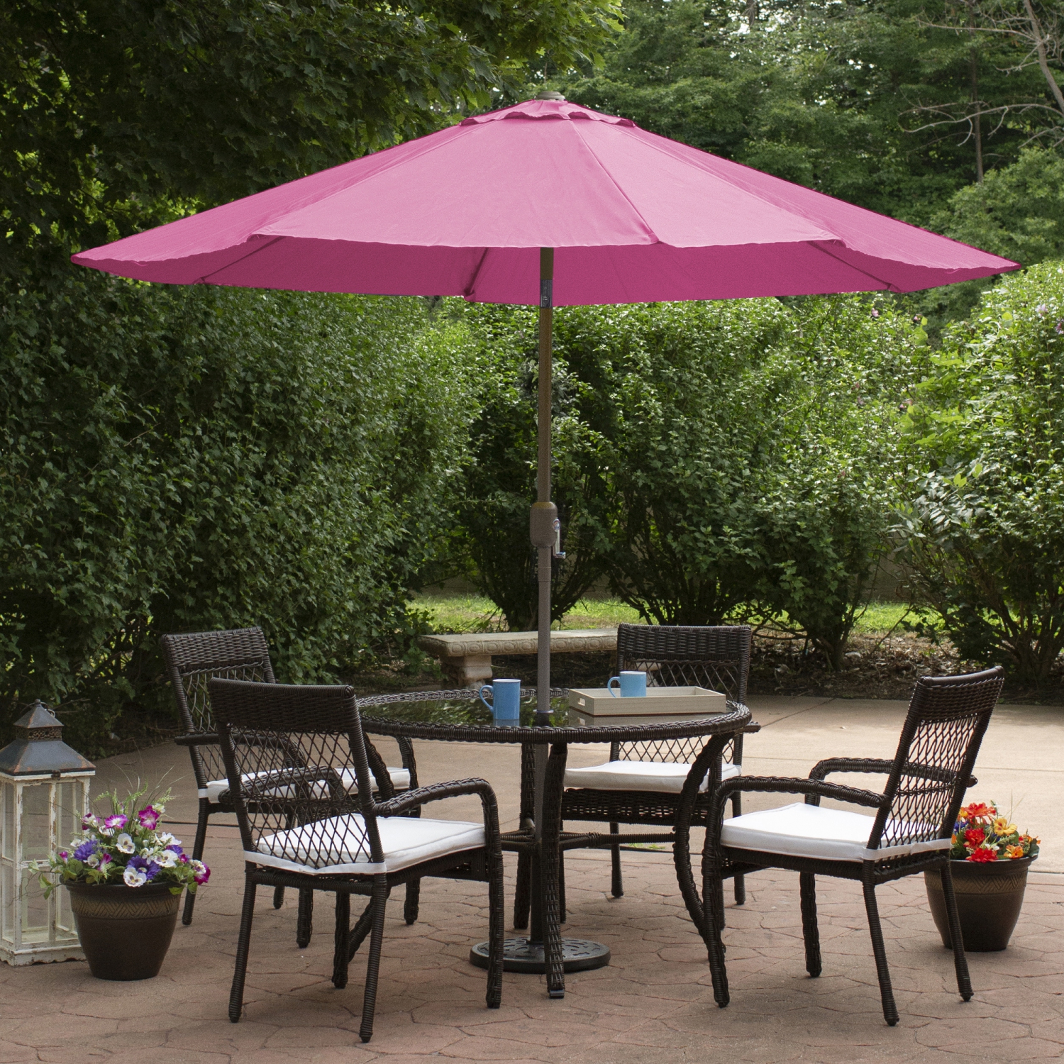 9ft Outdoor Patio Market Umbrella with Hand Crank and Tilt, Pink