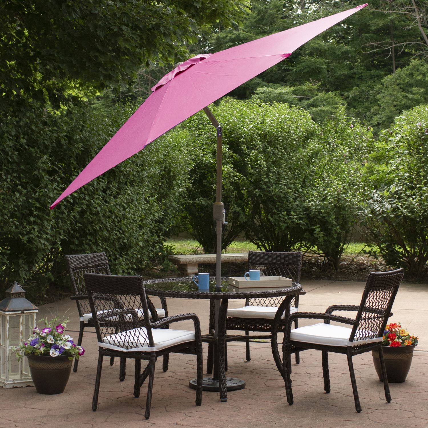 9ft Outdoor Patio Market Umbrella with Hand Crank and Tilt, Pink