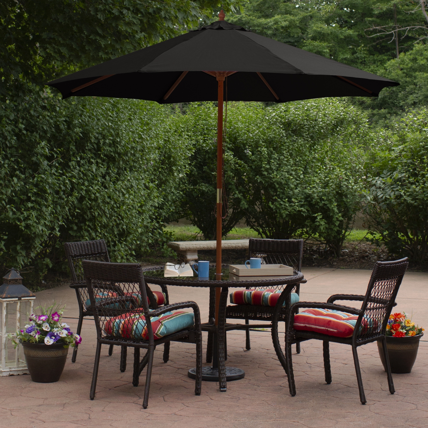 9&nbsp;pi – parasol de patio extérieur avec poteau en bois, noir