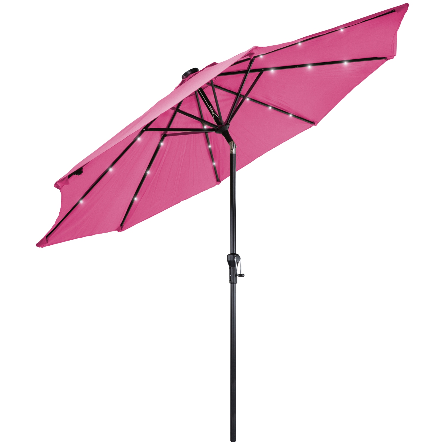 9&nbsp;pi – Parapluie d’extérieur à éclairage solaire avec manivelle et inclinaison, rose