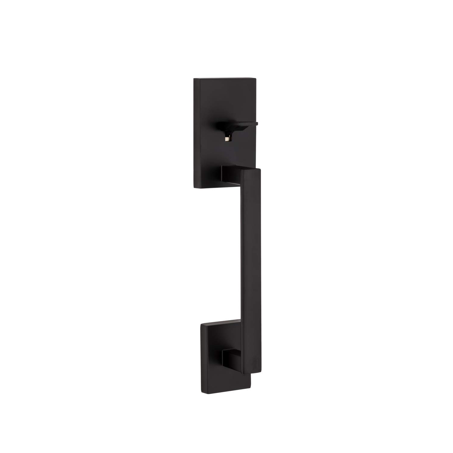 Kwikset San Clemente Front Door Handle No Lock, Entry Handleset Exterior with Interior Reversible Handed Lever, Non-Locking - Matte Black
