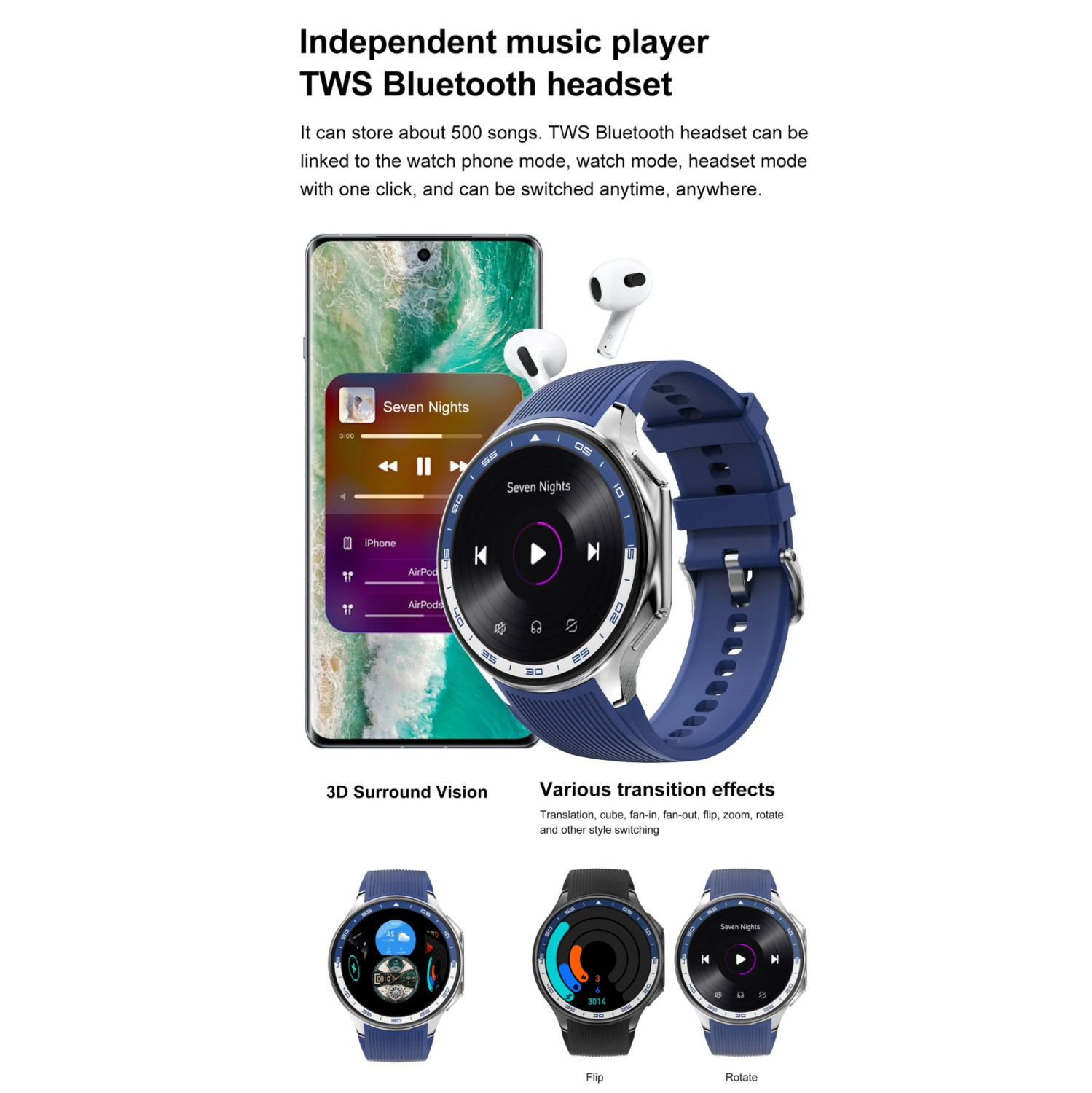 TUTT Smartwatch for Men AMOLED Ultra-Slim/Light 1.43" HD | 4GB RAM AI | 3 Straps Leather & Rubber | Always-On Dial Smart Watch