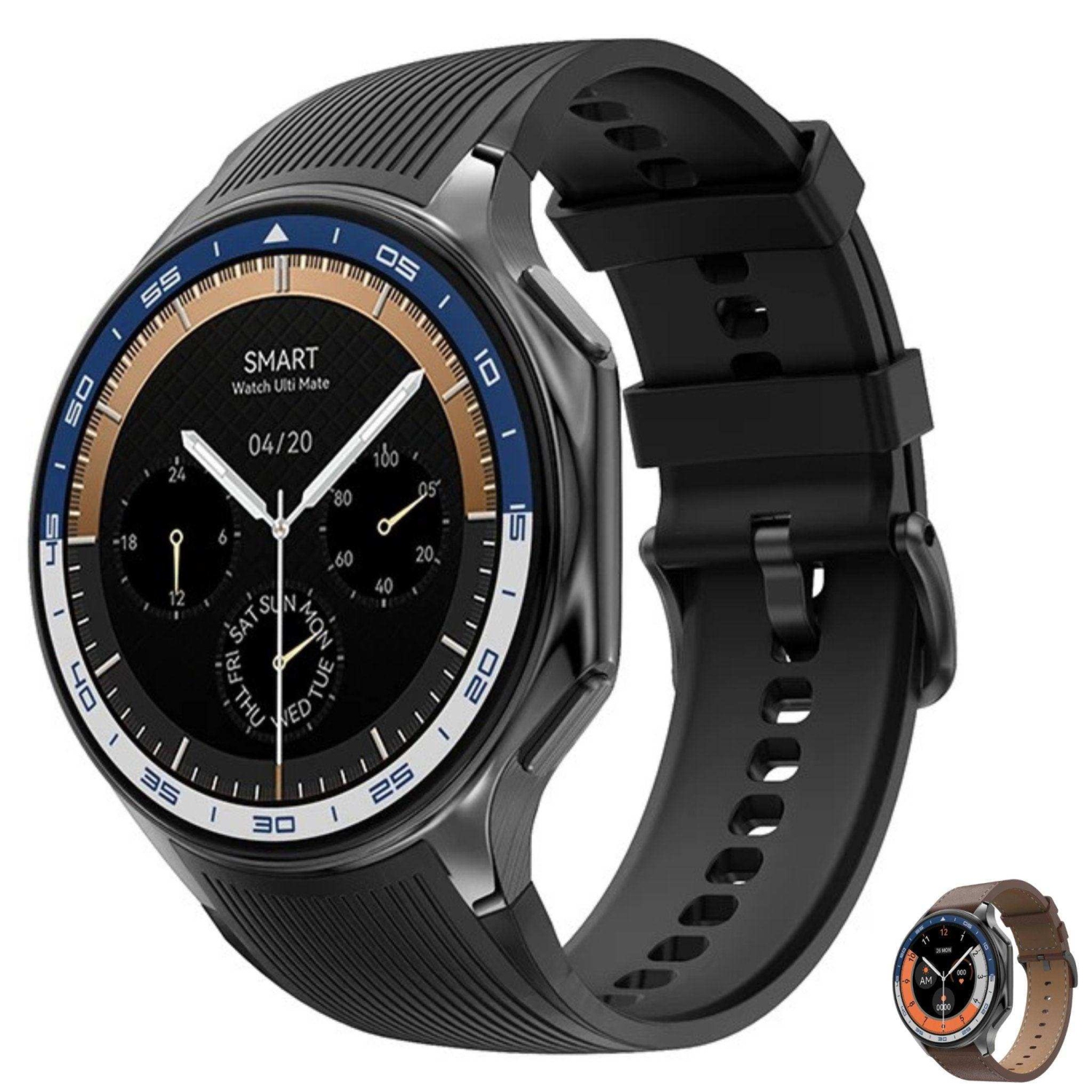 Montre intelligente TUTT pour hommes AMOLED Ultra-Slim/Léger 1,43" HD | 4&nbsp;Go RAM AI | 3 courroies cuir et caoutchouc | Montre intelligente